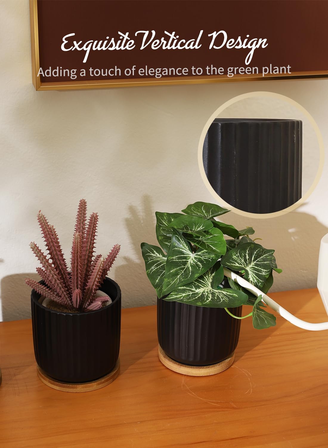 Lot de 4 petits pots de fleurs cylindriques en céramique de 10,2 cm avec trous de drainage, pots d'intérieur modernes avec soucoupe pour aloe, plantes succulentes, serpents, cactus et herbes,