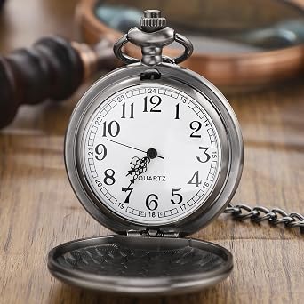 Smooth Black Pocket Watch for Men Quartz Arabic Digital Dial with Chain,Smooth Quartz Men's Pocket Watch