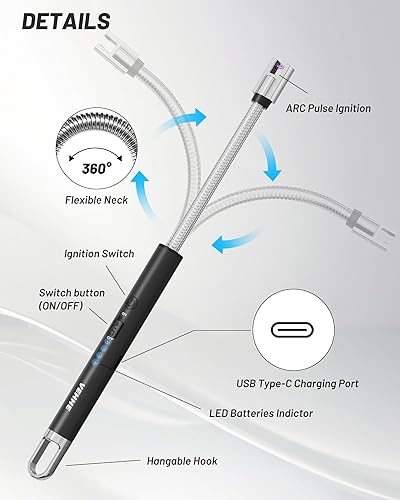 Miniatura 36 de VEHHE Encendedor USB, encendedor de velas de arco recargable con pantalla LED de batería, encendedores de cuello flexibles largos para parrilla