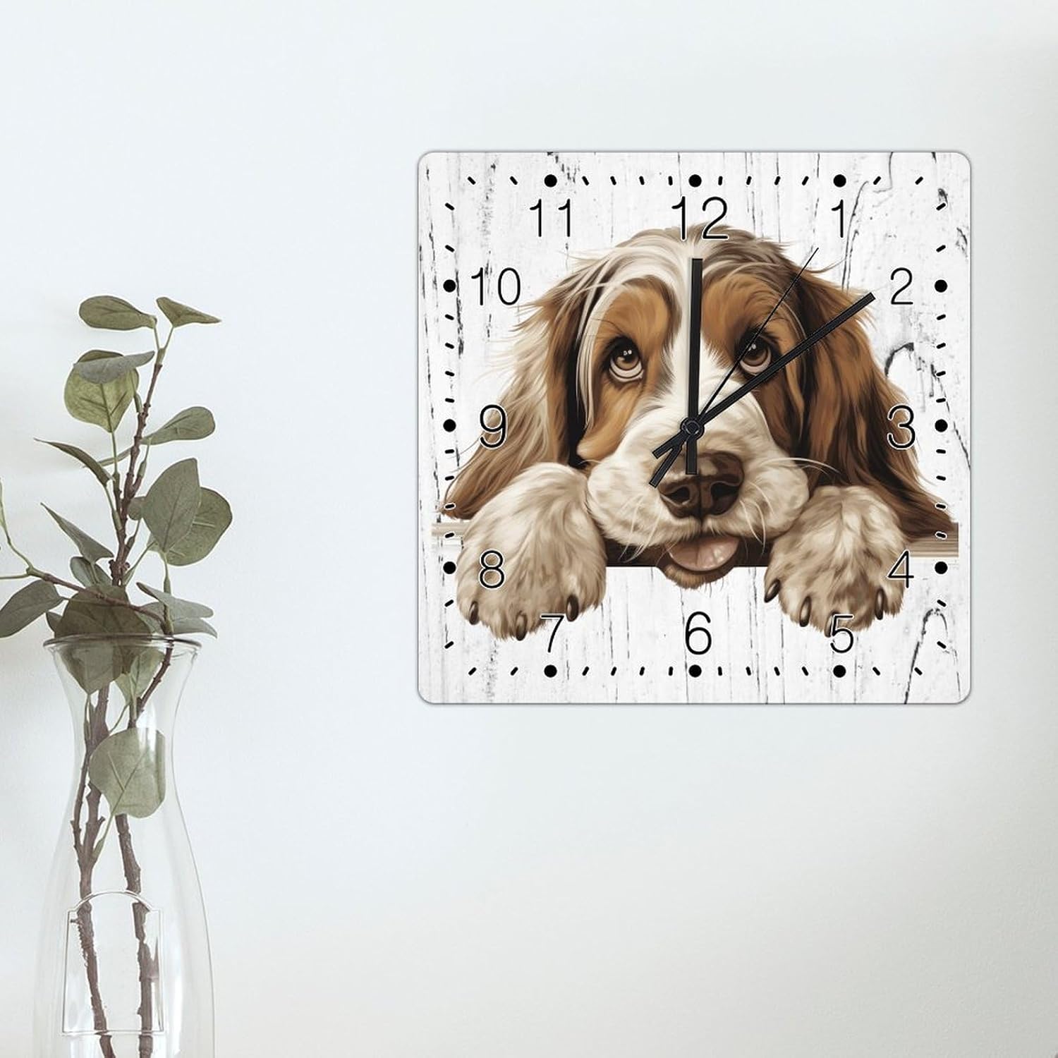 Grand Basset Griffon Vendeen Hanging Wall Clock Cute Funny Peeking Dog Puppy Clock Gift for Dog Lover Wall Clocks Quality Quartz Battery Operated Silent Clock for Home Bar Coffee 12x12in
