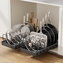 Pots and Pans Organizer for Under Cabinet, Pull Out Pot Lid Organizer for Kitchen, Pan Holder Inside Cabinet and Storage with 8 Adjustable Dividers