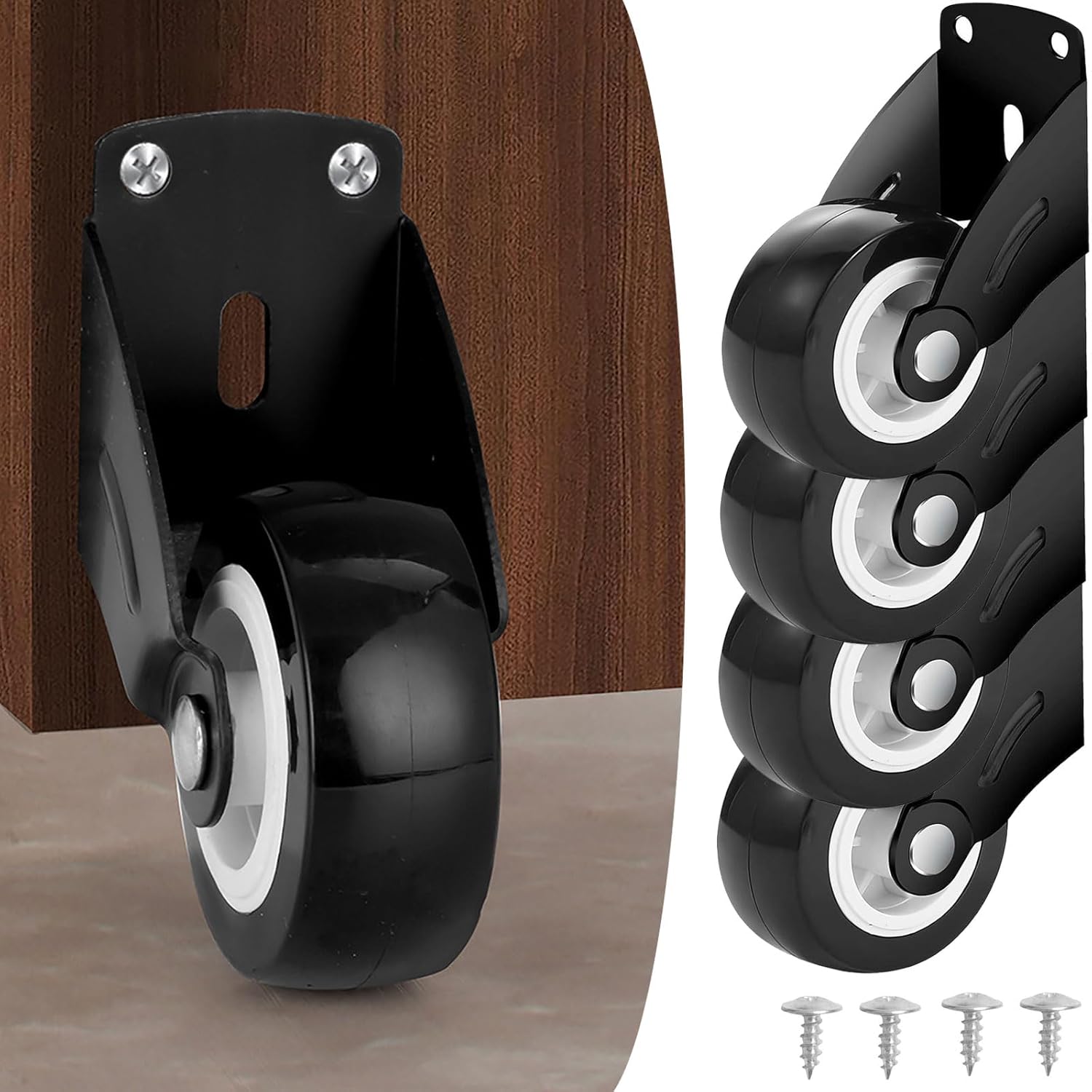 4-Pack 2" Gate Wheels, Anti-Sag Door Bottom Support Wheels, Anti-Friction Casters Repair Dropping Wooden Doors, Vertical Mount & Furniture fix Rollers (Smooth Sliding)