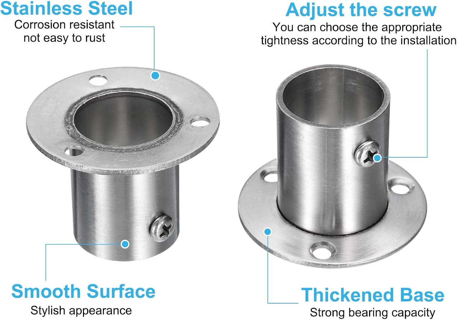 uxcell 12Pcs Stainless Steel Closet Rod Brackets, 1 Inch Dia Wardrobe Holder for Pipe, Shower Curtain Rod Pole End Supports Sockets Flange with Screws, Silver Tone