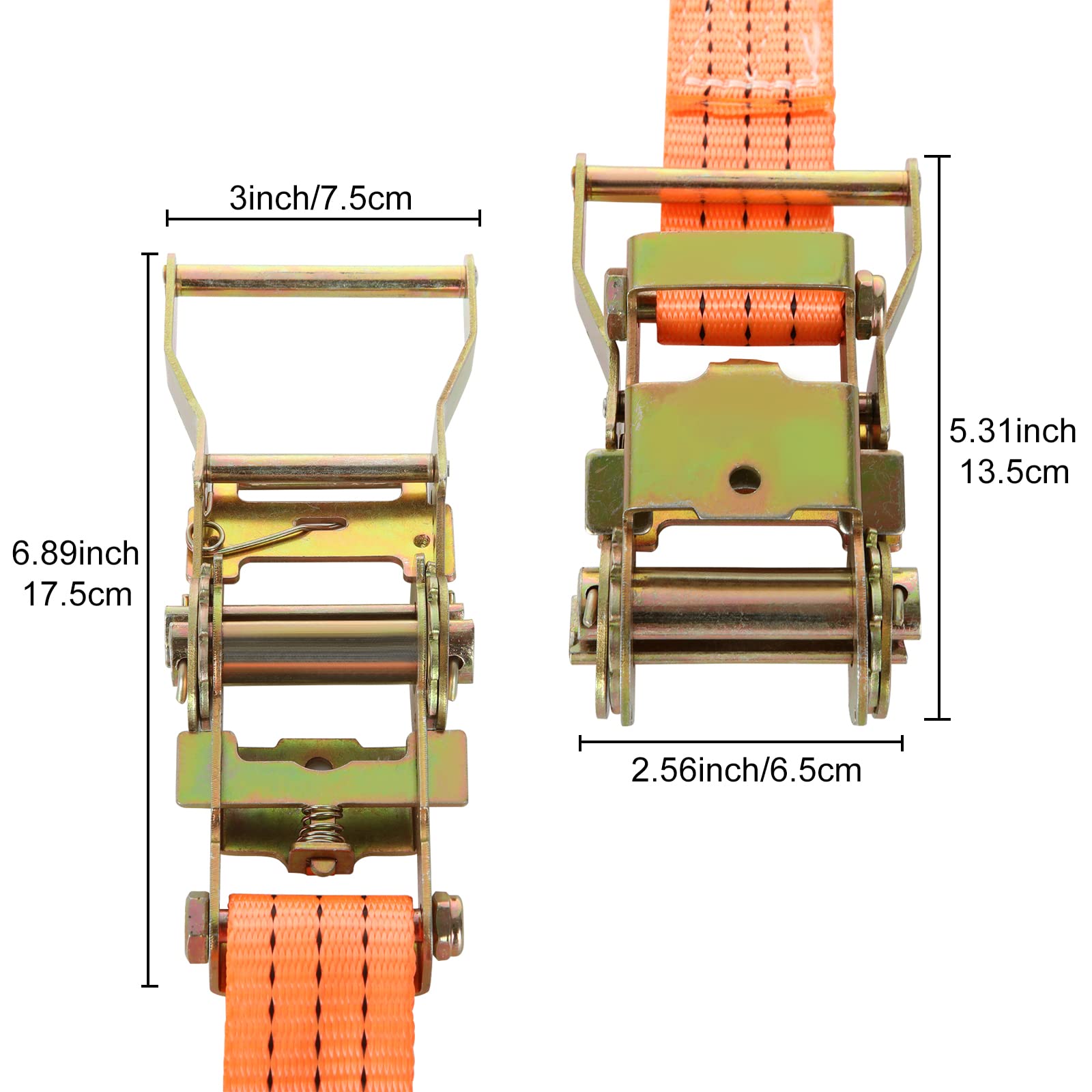 4 Jeux de 3000 KG Sangle d'arrimage à Cliquet, 6M×38MM Sangle a Cliquet avec Crochet en Polyester, Sangles de Serrage avec Tendeur à Cliquet pour Remorque, Moto, Voiture