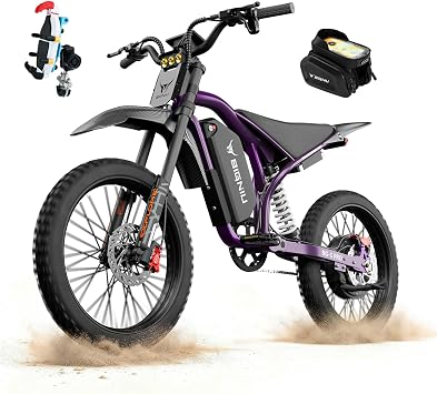 BIGNIU Electric Dirt Bike, Off-Road Ebike, with 5000W Peak Motor, Electric Bike for Adults 60V 32Ah Battery, 4.0x19 Fat Tires, Aluminum Frame Electric Dirt Bike Electric Bicycles, E Bike Purple