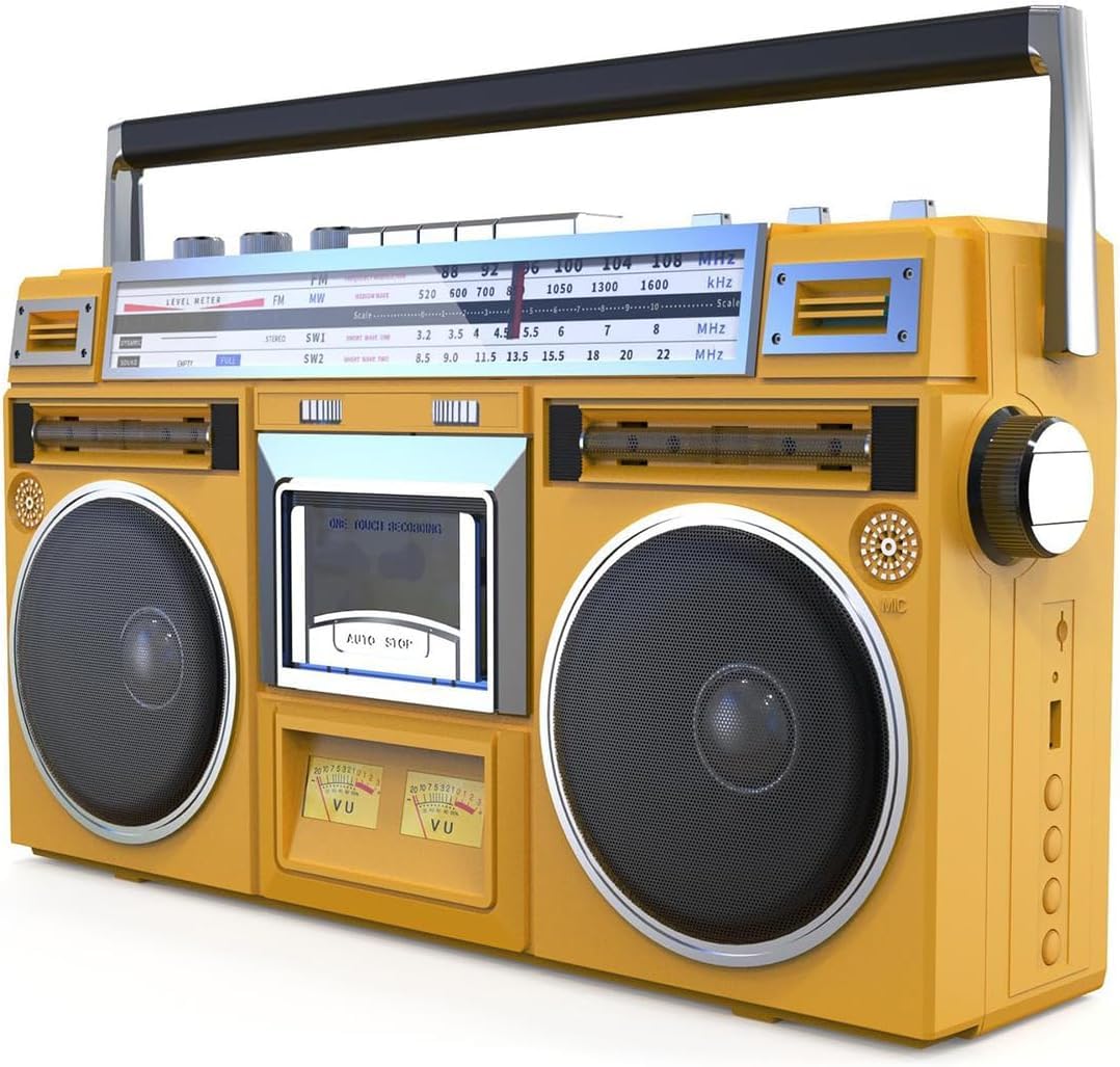 Lecteur CD rétro classique jaune pour revivre l'émotion des années 80