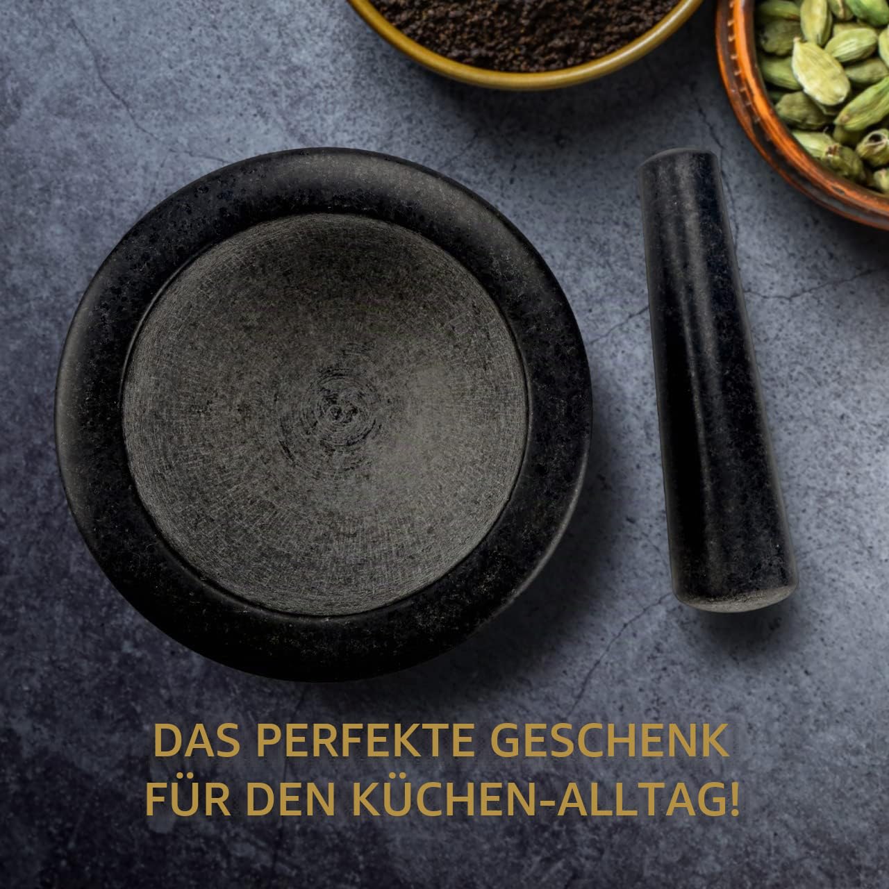 Silk Route Home Stößel und Mörser aus Granit mit Sockel, klassisch lackiert