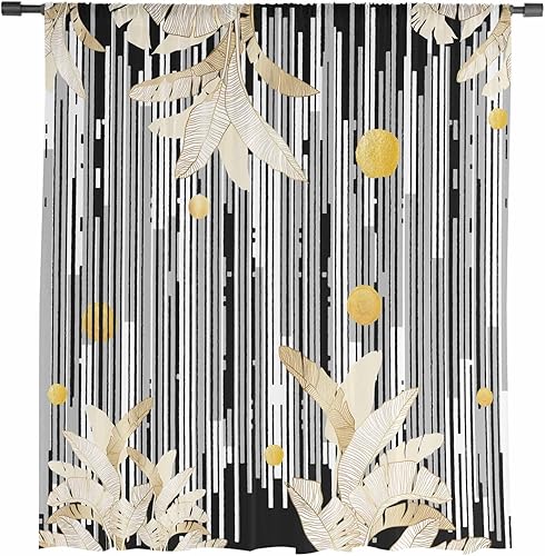 Miniatura 3 de Abstract Black White Window Curtains 63 Inches Long,Semi Sheer Rod Pocket Chiffon Curtains & Drapes Drapery Voile Draperies Window Treatment for