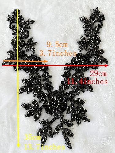 Miniatura 5 de Piedras de imitación hechas a mano apliques de encaje cuentas de costura a mano Trim Parches Accesorios para vestido escote (verde profundo)