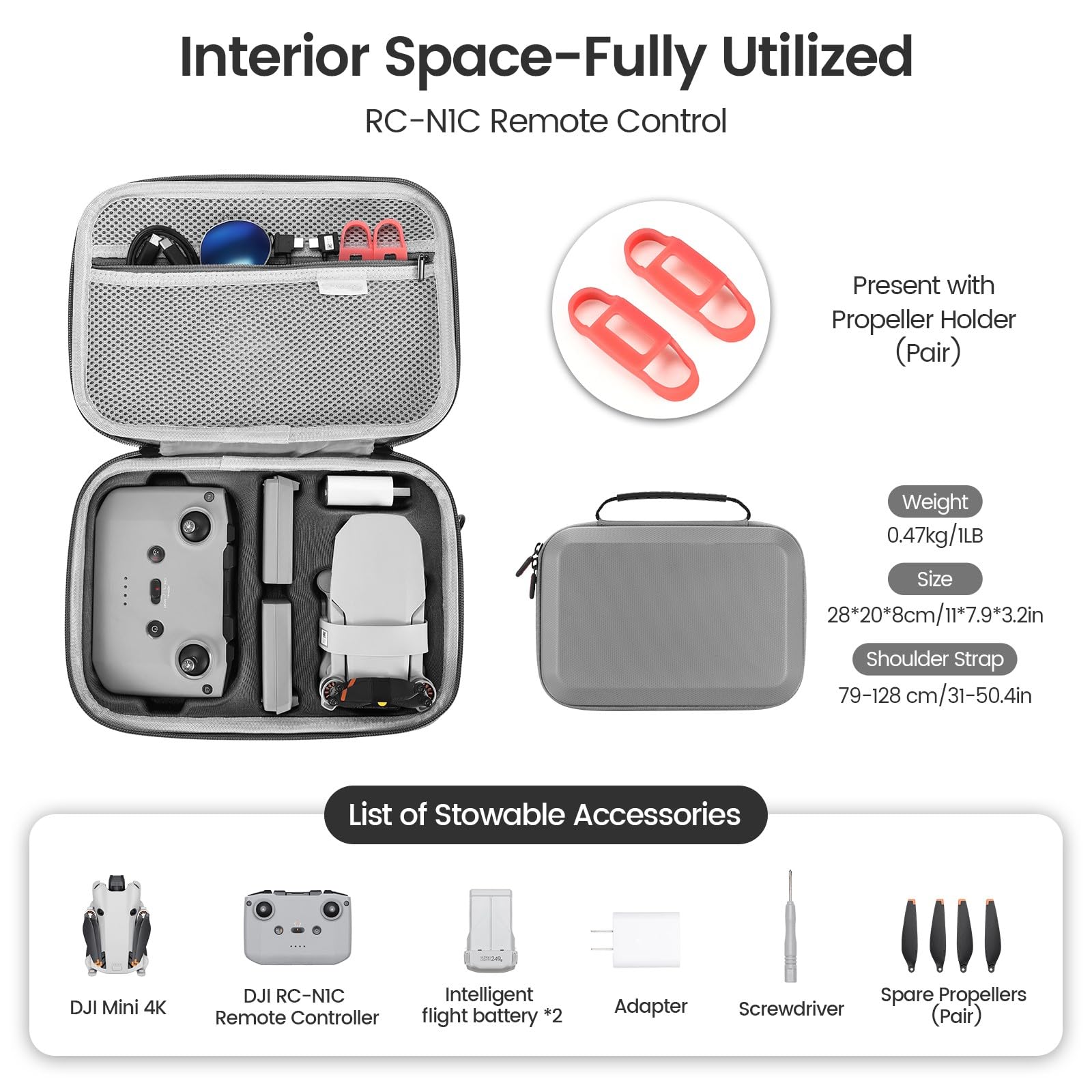 Mini 4K Tasche, tragbare Aufbewahrungstasche, kompakte Reisetasche für DJI Mini 2 SE Drohne und Controller-Zubehör mit Tragegurt und Propellerhalterungen