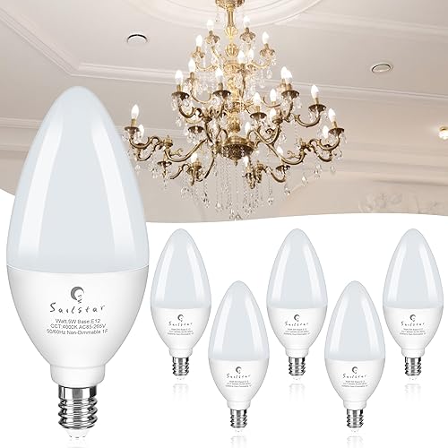 Sailstar Bombillas de candelabro equivalente a 60 vatios, luz natural de 4000 K, 5 W, E12, base pequeña, tipo B, 500 lúmenes, bombillas para