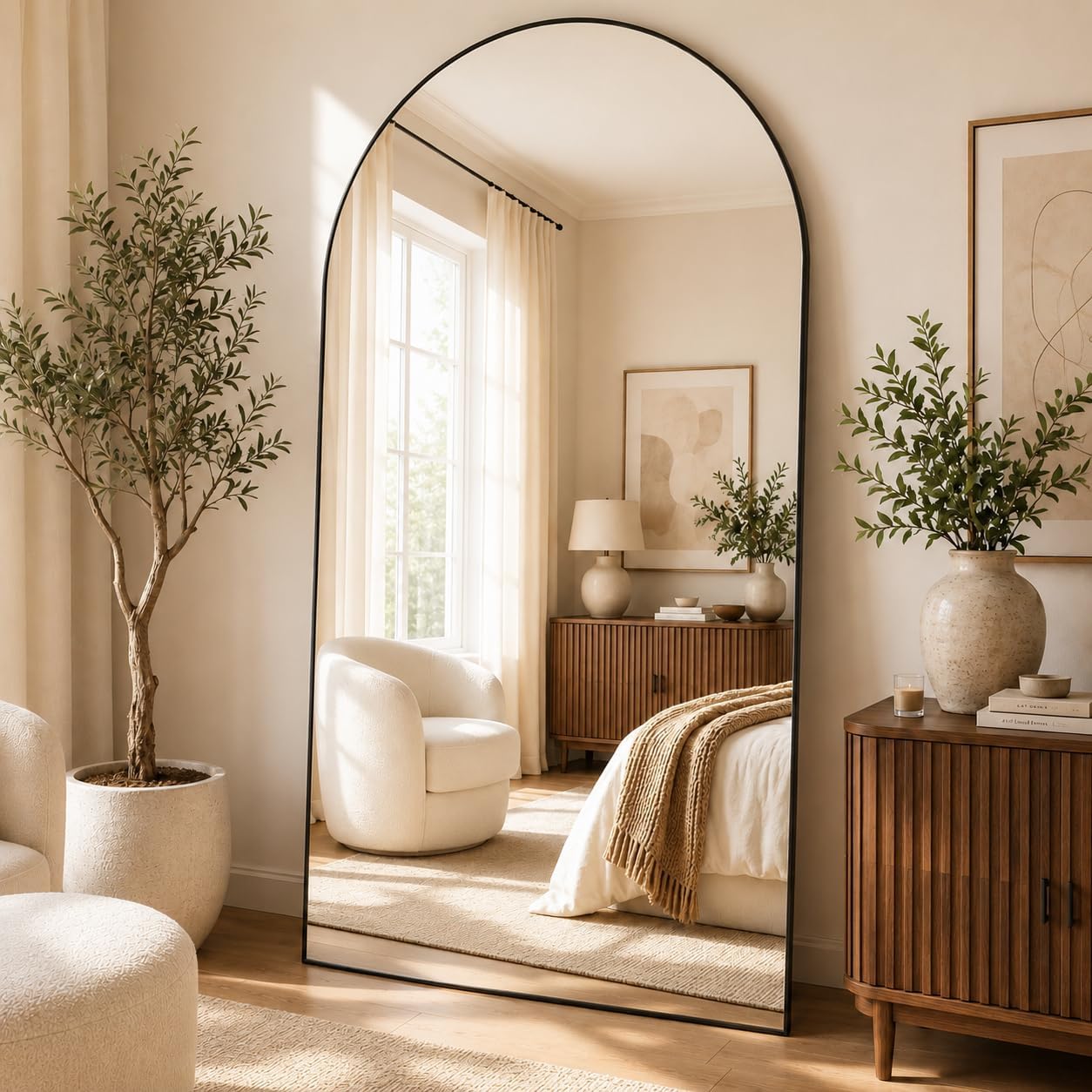 MISSDAY Oversized Full Length Mirror, Arched Floor Mirror 81" x 41", Black