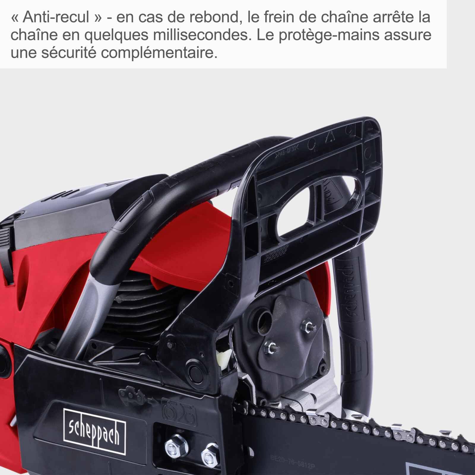 Scheppach PCS53 Tronçonneuse à essence avec diamètre de coupe de 47 cm | Moteur à essence 2 temps 2,7 CV | Longueur de lame 51 cm | Cylindrée 53 cm³ | Lubrification automatique de la chaîne et frein