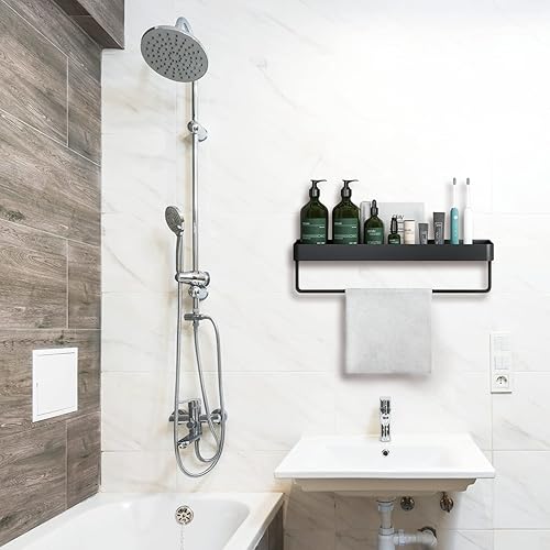 Miniatura 4 de Estante de baño con toallero, organizador de almacenamiento de ducha montado en la pared, estante flotante para baño, cocina, inodoro de 15.7