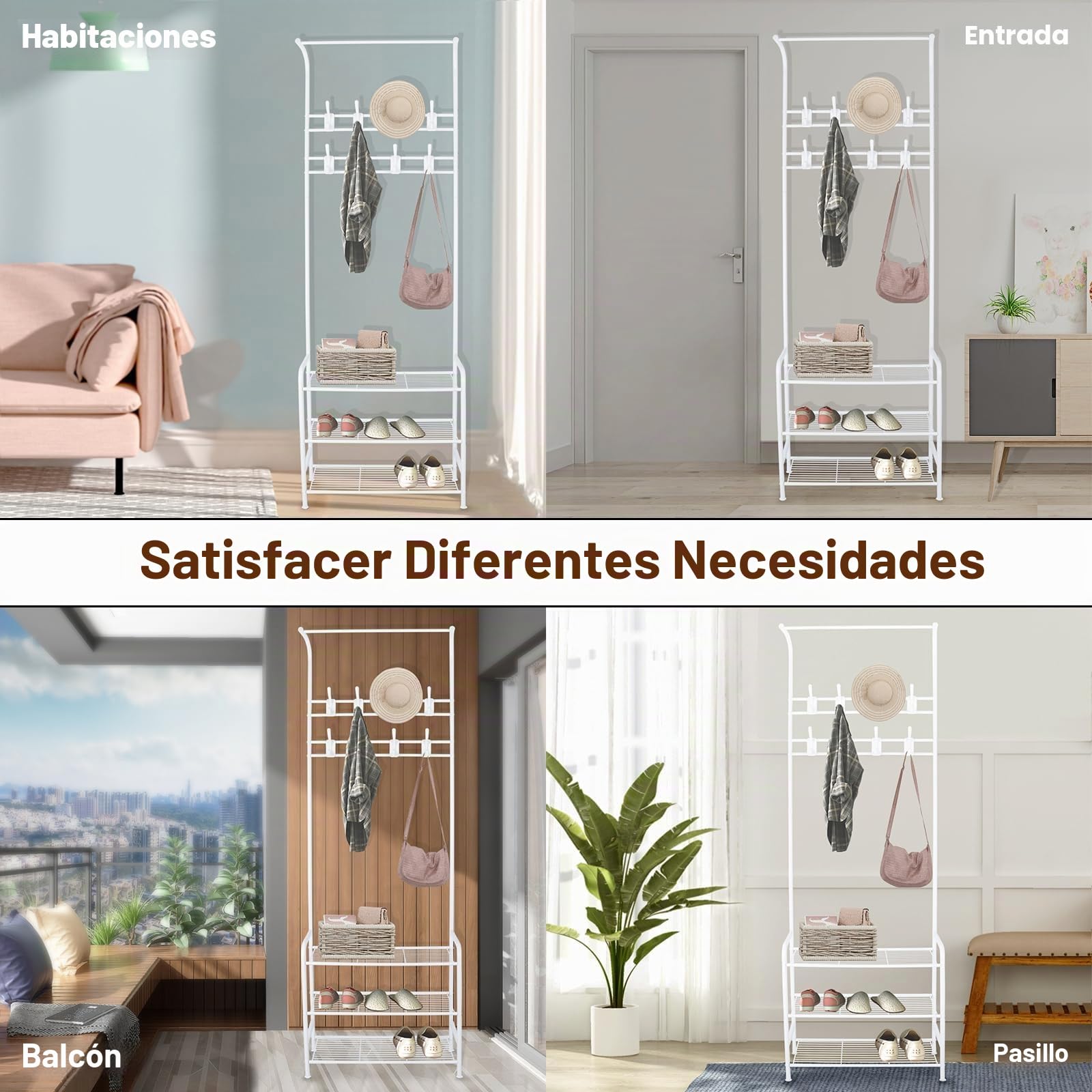 Innotic Perchero 3 en 1 estable barra de ropa con 3 capas zapatero y ganchos desmontables para el dormitorio (Blanco-2)