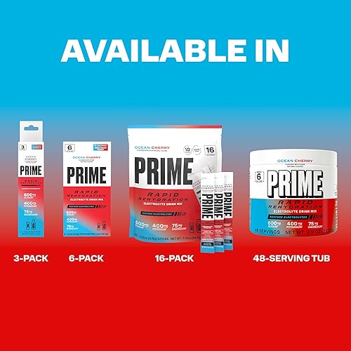 Miniatura 8 de Prime Rapid Rehydration Electrolyte Powder, Ocean Cherry, Sugar Free Hydration Drink Mix with Sodium, Potassium, Magnesium & B Vitamins to Replenish