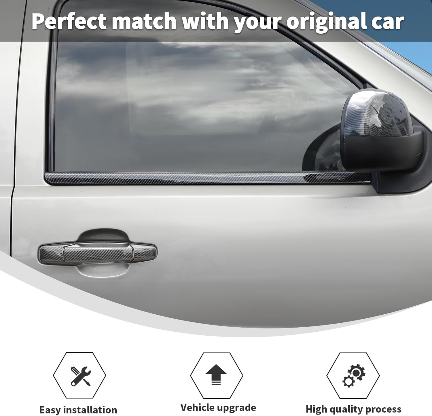 Linskip Door Window Trim Molding Compatible with 2007-2013 Chevy Avalanche Suburban Tahoe Silverado & GMC Sierra Yukon 2014, Carbon Fiber Window Frame Molding, Exterior Accessories