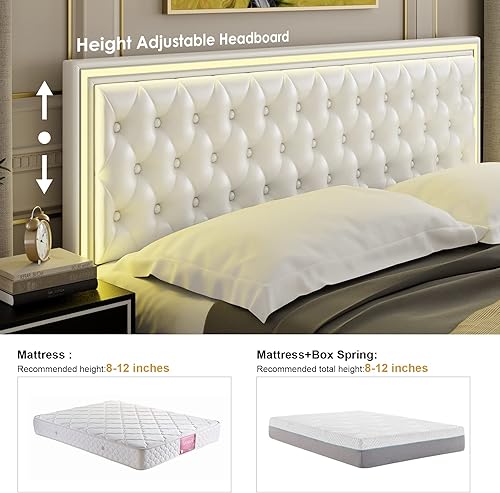 Miniatura 6 de Keyluv Marco de Cama LED Tapizado King con 4 Cajones, Cama de Plataforma de Almacenamiento de Cuero PU con Cabecero Abotonado Ajustable y Soporte de