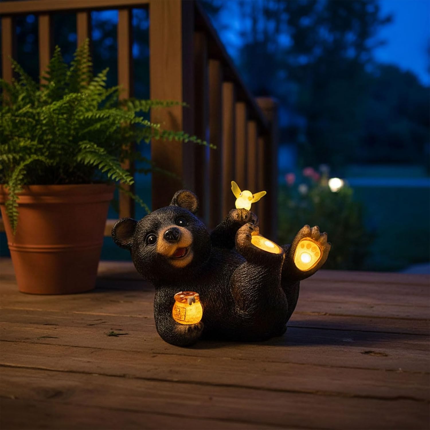 Solar Bear Garden Statues, Resin Garden Decor, Waterproof Black Bear Figurine,Solar Animals for Yard and Garden,Gifts for Mom, Women