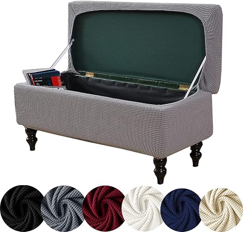 Funda otomana de almacenamiento, funda rectangular elástica para banco de almacenamiento, fundas otomanas de tela jacquard, fundas rectangulares