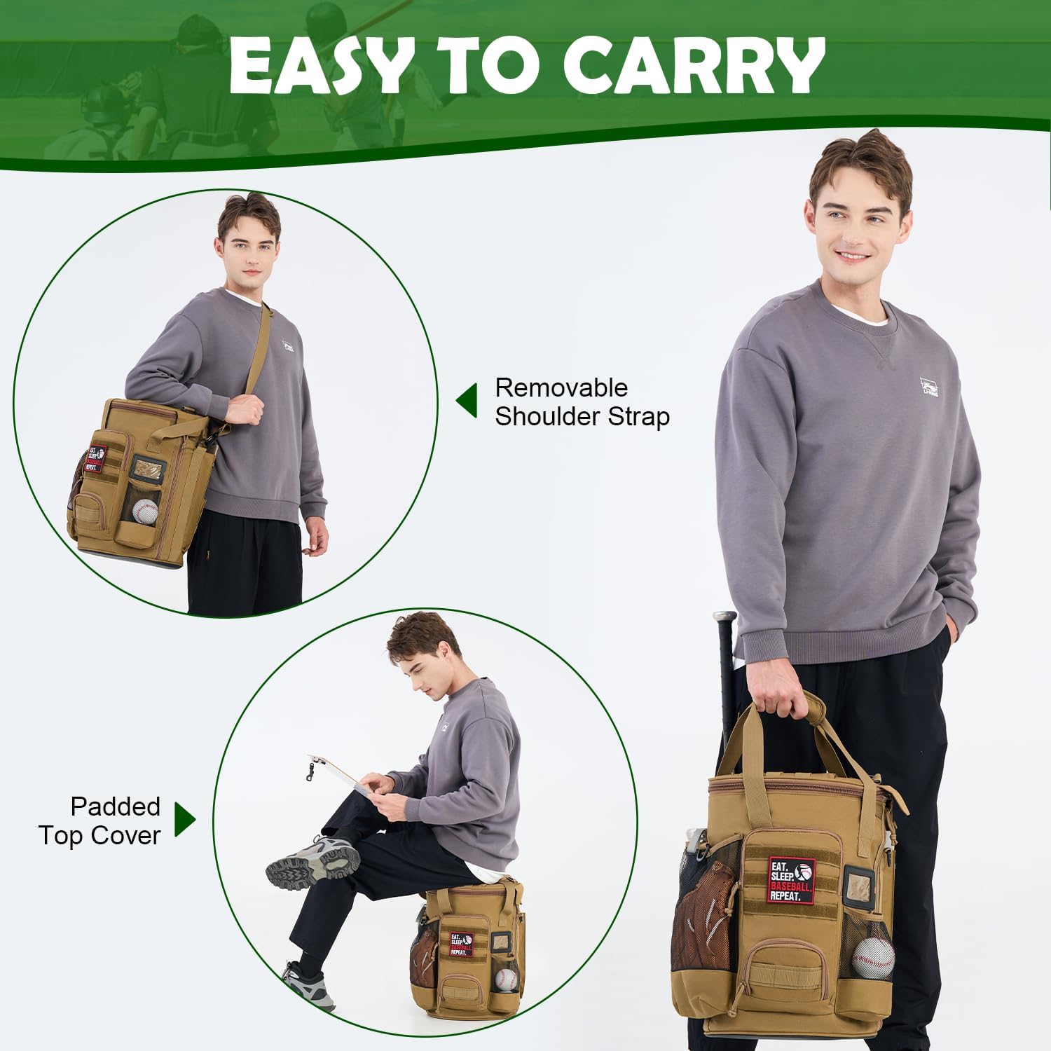 Baseball Bucket Bag Baseball Coaching Accessories Organizer Softball Bucket Bag with Anti-Slip Bottom & Multiple Pockets for Bat, Gloves, Scoreboards