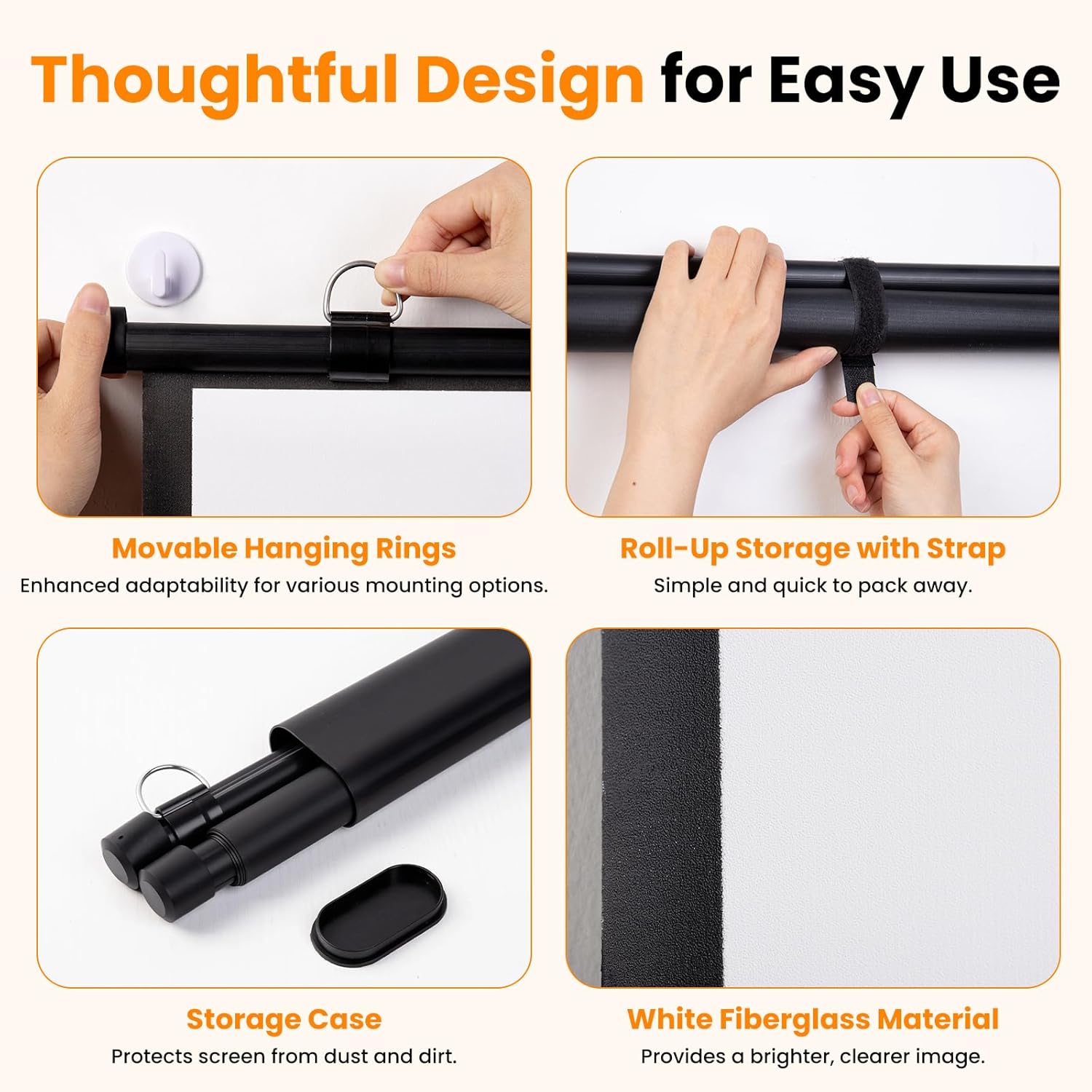 40 Inch Small Projector Screen, Upgrade Portable Pull Down & Roll Up Projector Screen for Car, SUV, RV, 16:9 HD 4K Mini Drop Down/Roll Down Screen for Home Movie, Gaming