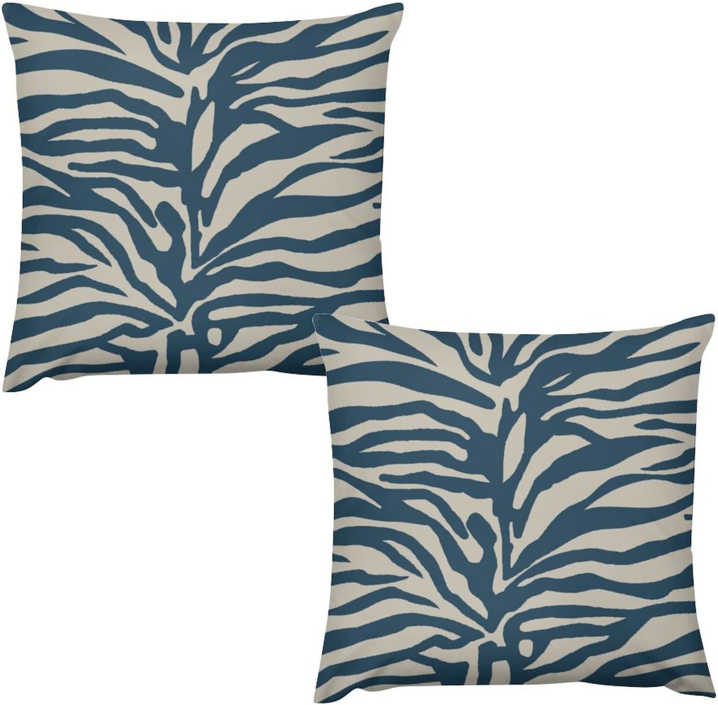 ArogGeld Zebra Animal Print Sofa Pillowcase 24"x24" Set of 2 Tiger Print Blue and Light Brown Cushion Cover Short Plush Chinoiserie Style Cushion Case with Zipper for Bedroom Sofa Couch