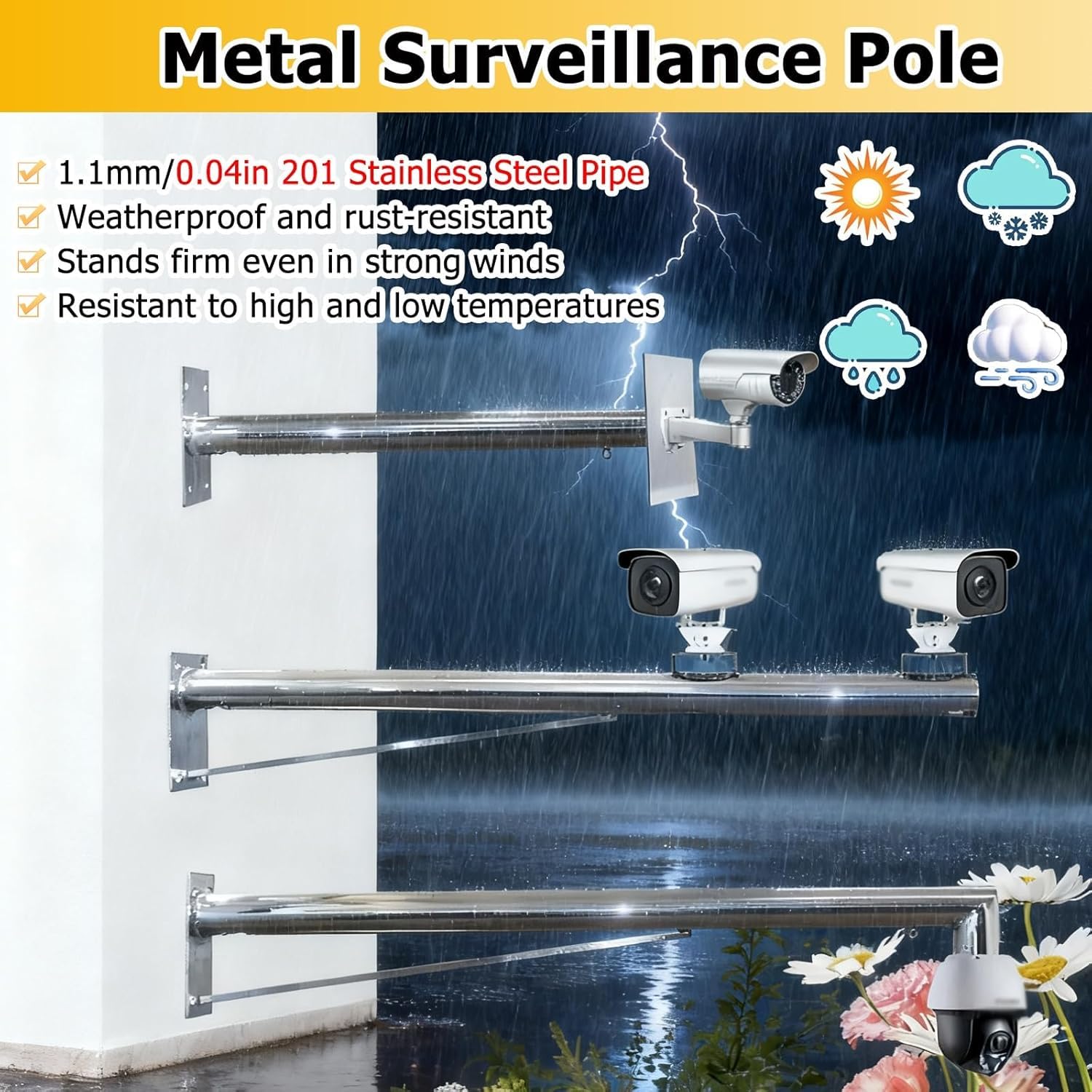 Soporte de Pared metálico para cámaras de Seguridad IP/PTZ/Domo/Caja - Soporte extralargo para Poste de vigilancia (Blanco-A, 50 cm)