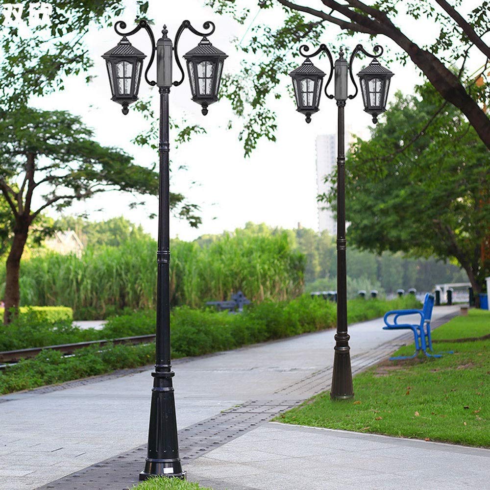 Czarny aluminiowy słupek oświetleniowy zewnętrzny, 2-punktowy, wodoodporny, do ogrodu, na werandę, patio, willę, wysokość 260 cm,H:320cm