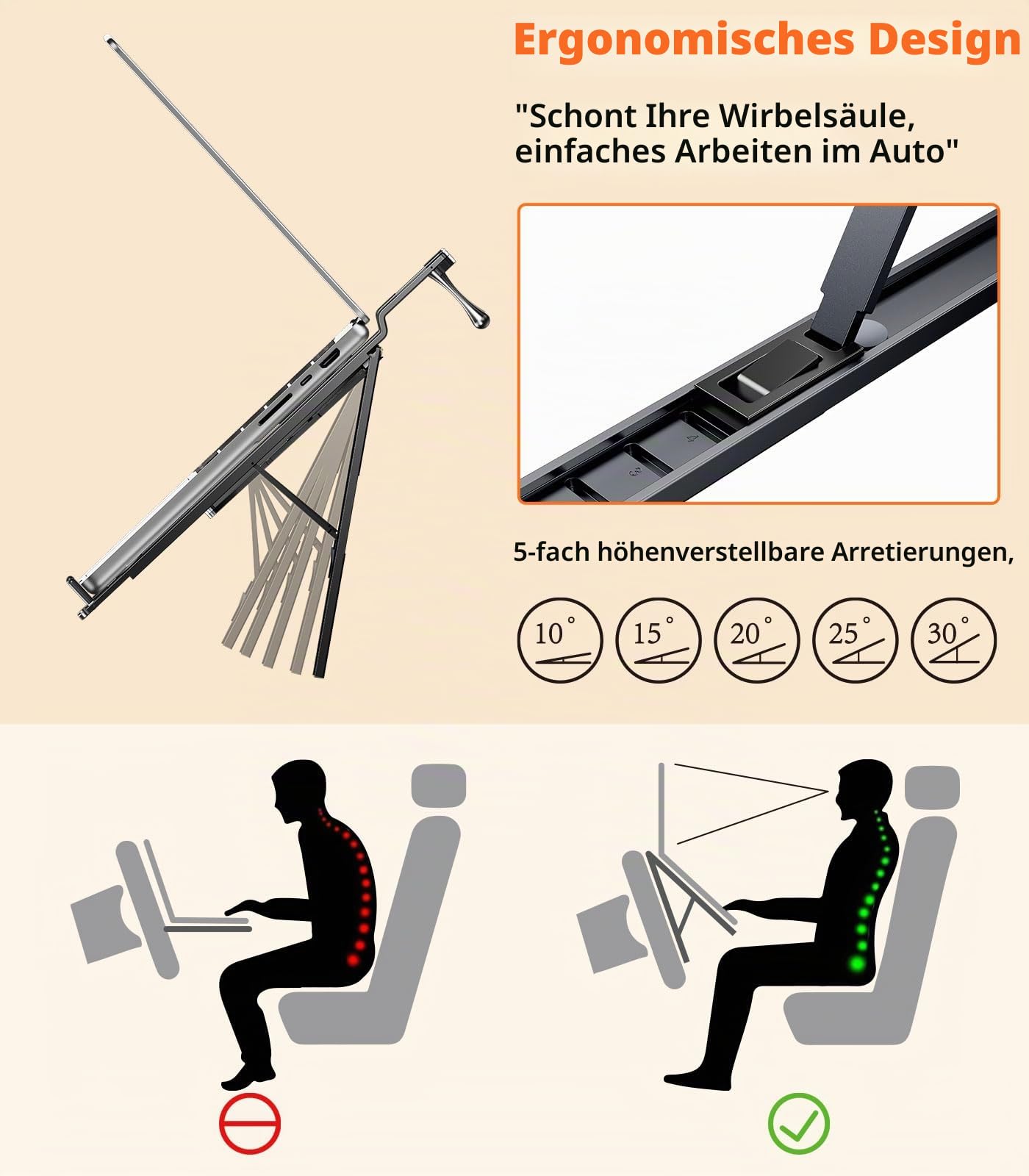 Auto-Laptophalterung, Lenkradablage, höhenverstellbar, Auto-Schreibtisch für Laptop, Computer, Tablet, faltbarer tragbarer Schoß-Laptop-Ständer für Auto, Fahrzeug, Arbeitsplatz, Zubehör, LKW