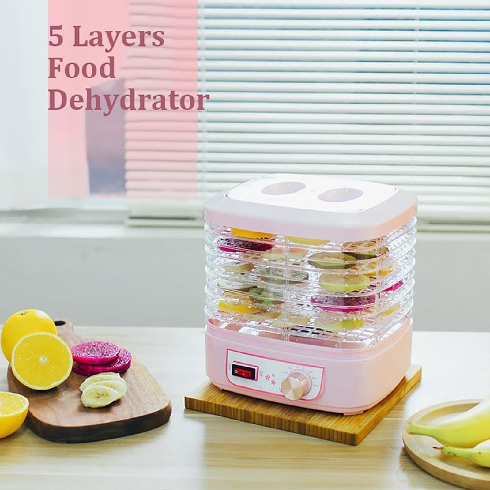 Deshidratador de alimentos, máquina secadora por congelación eléctrica pequeña de frutas con control de temperatura de 35-70 °C, ventilación de 360 °, secador de aire para bocadillos para uso domést