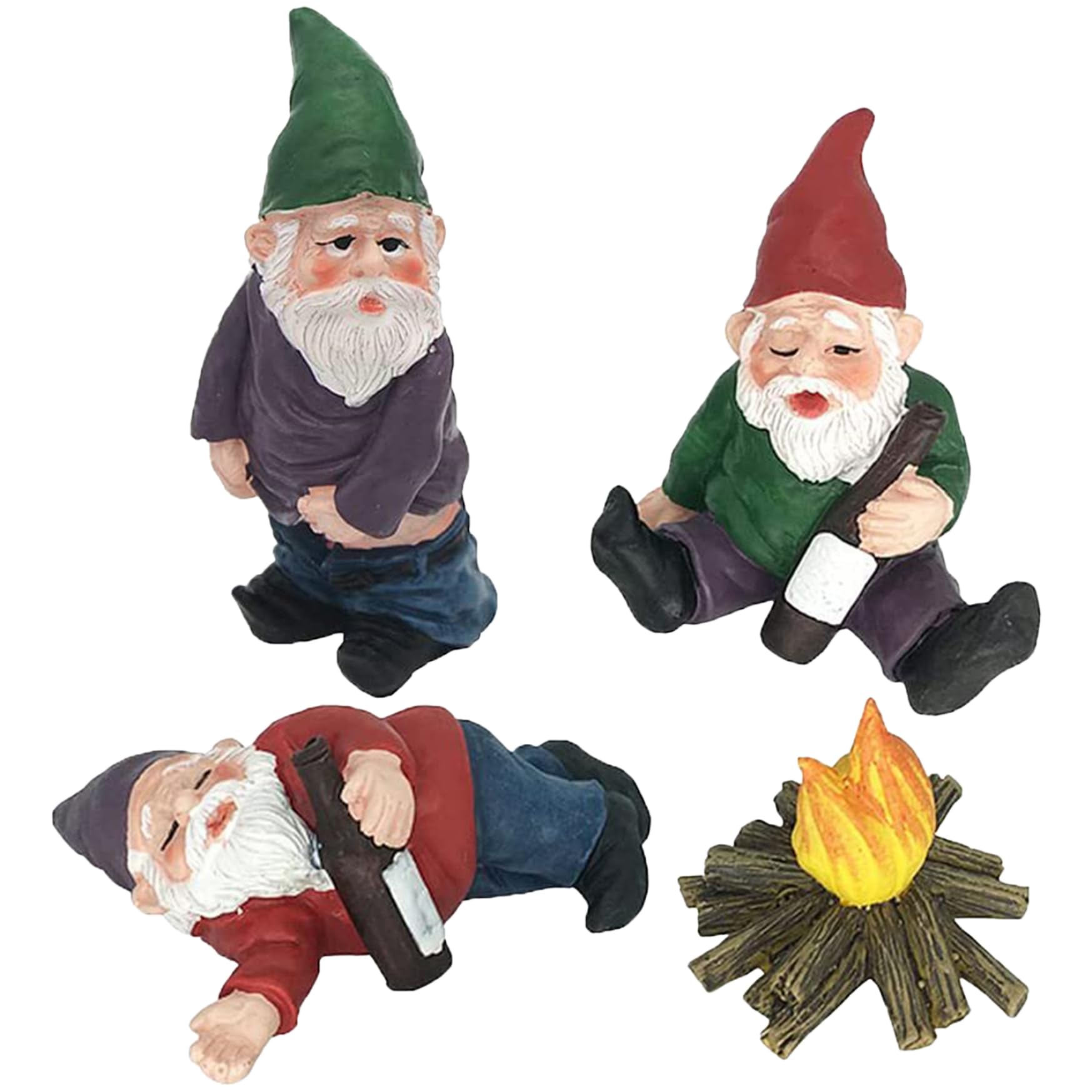 Drunk Gnomes - 4PCS Resin Garden Gnomes with Fire for Yard Lawn Decor, Style 1