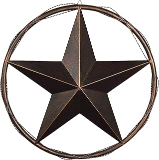 Urbalabs Metal Barn Star Western Decor Cast Wire Rope Circle Ring Rustic Wall Decor Texas Lone Star Bronze Brown Finish Metal Texas Home Wall Decor Indoor Outdoor Western Decor for Home (17)