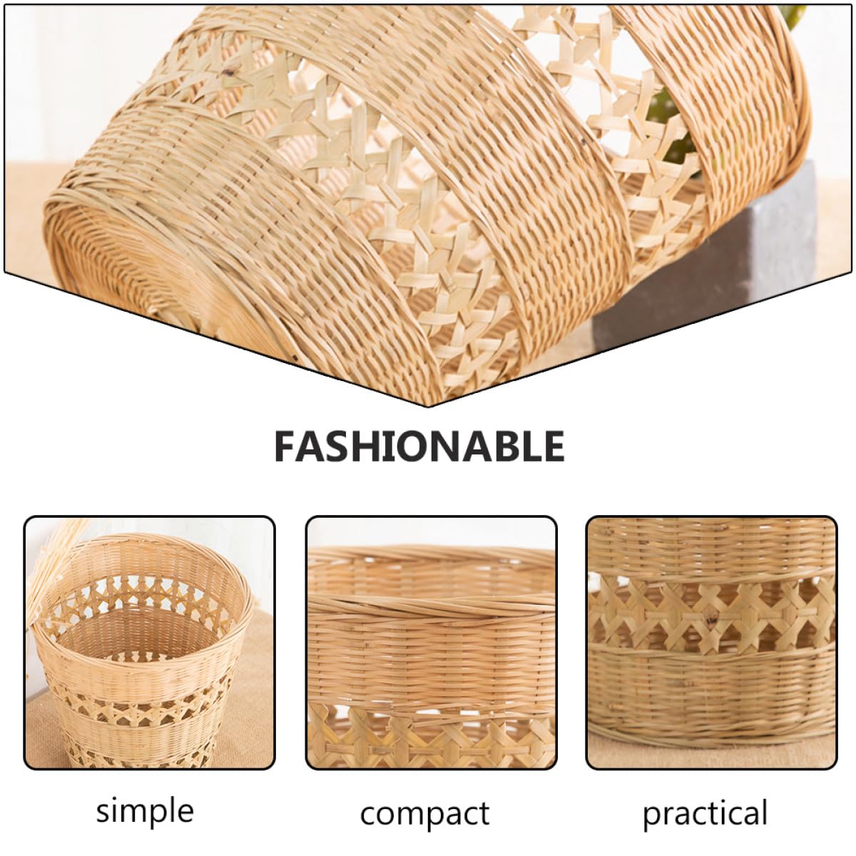 Toyvian Woven Trash Can Handcrafted Wastebasket Rubbish Container Vintage Style for Home Office Bedroom Storage and Organization