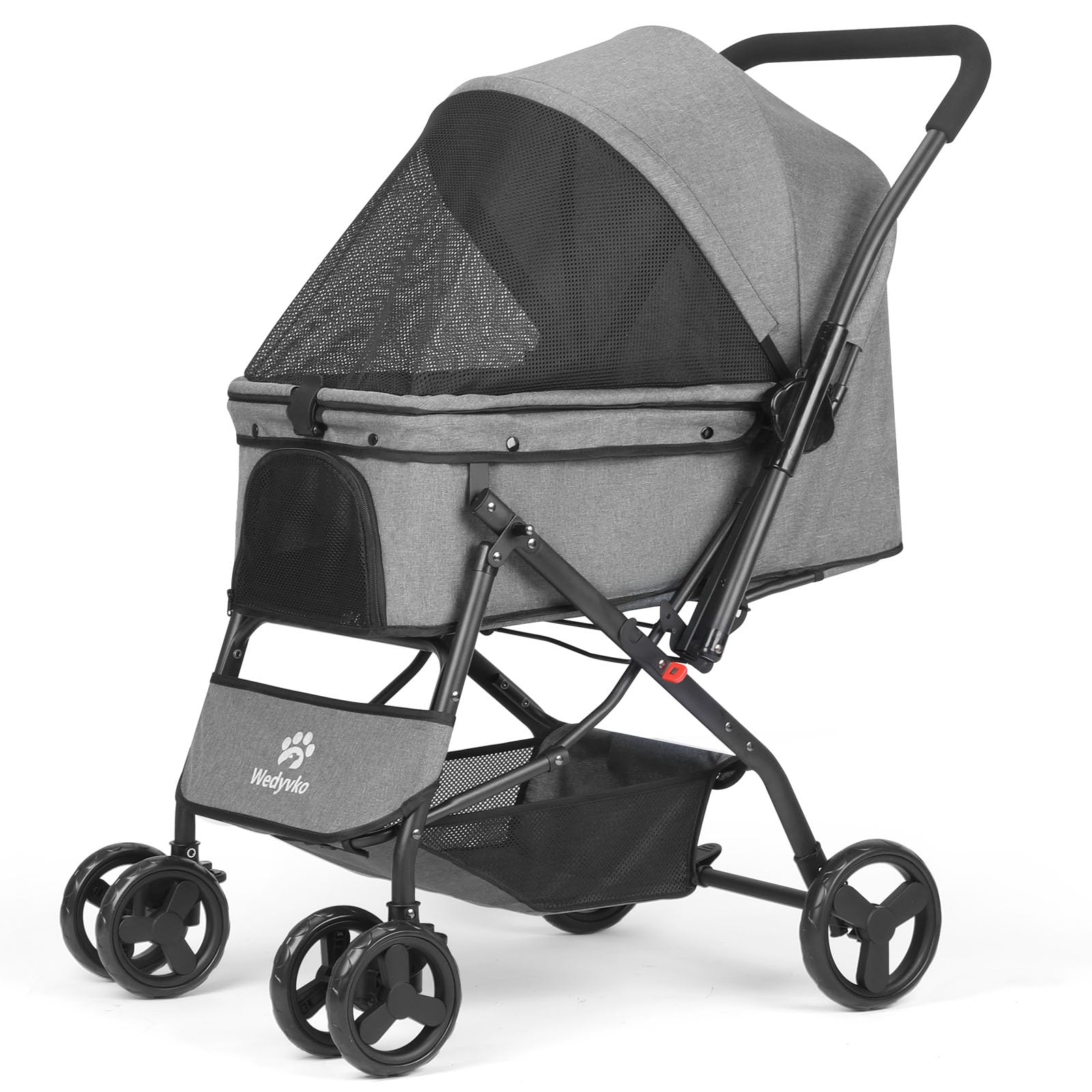 Wedyvko Dog Stroller, Pet Stroller for Medium Dogs Cats, with Dog Poop Bags, Reversible Handlebar, Tethers, Storage Basket and Pouch (Dark Gray)