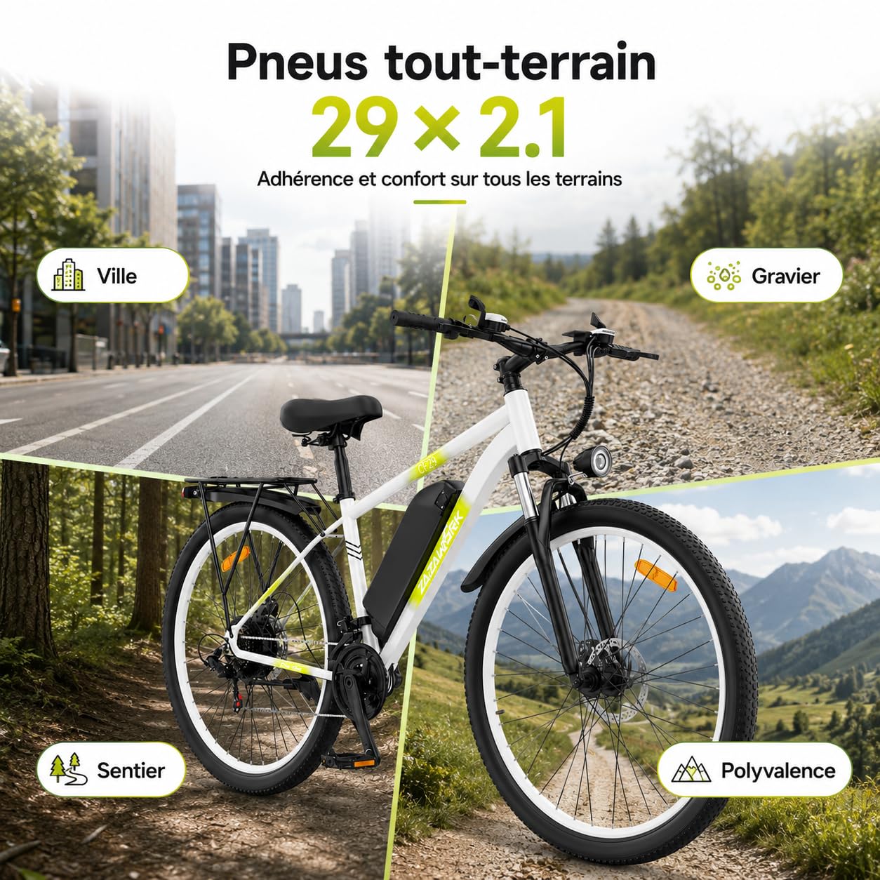 Vélo électrique adulte 29", E-Bike 250 W, 48 V, 15/20 Ah, autonomie de 120 km, freins hydrauliques, dérailleur 21 vitesses, suspension verrouillable, VTT pour ville et tout-terrain