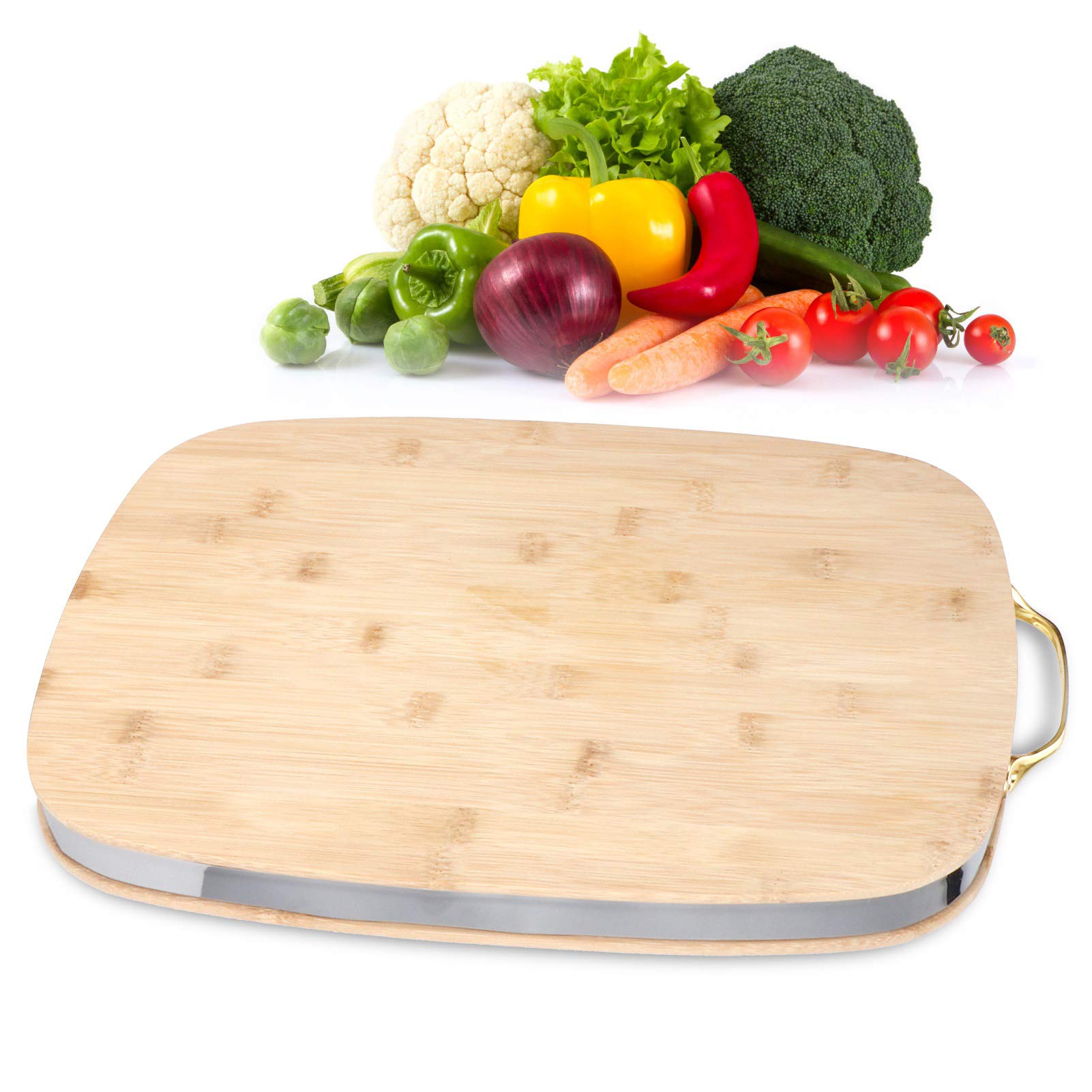 Cocoarm Tagliere in bambù Tagliere 40 X 30 X 3,4 Cm con Manico in Metallo Rettangolare Spesso per Impasti in Preparazione di Carne Pane Verdure Cuochi Domestici