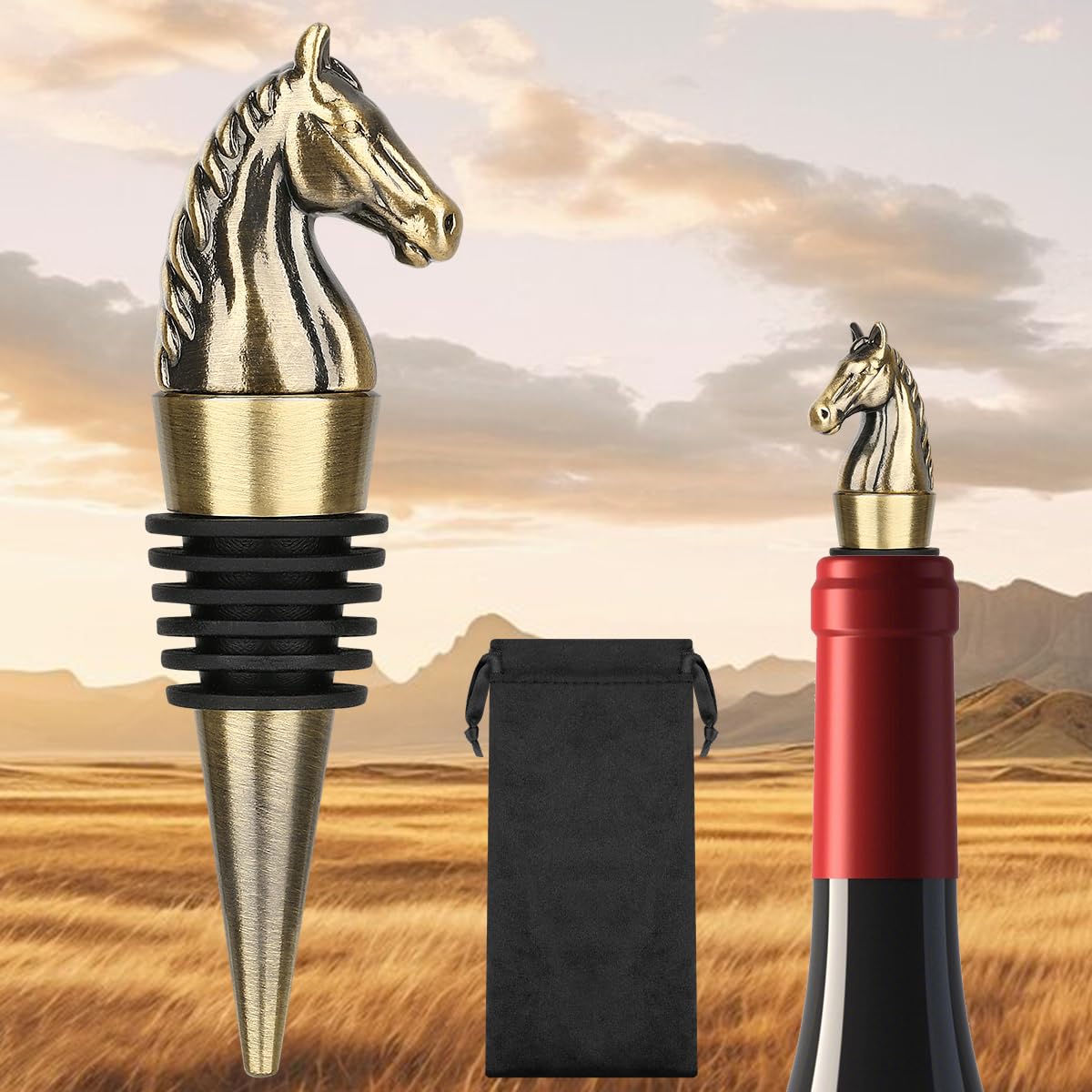 LKKCHER Horse Head Wine Stopper, Horse Gifts, Father Day Gifts, Christmas, Birthday Gifts for Men Women, Bottle Stoppers for Wine Champagne, Bronze with Gift Bag