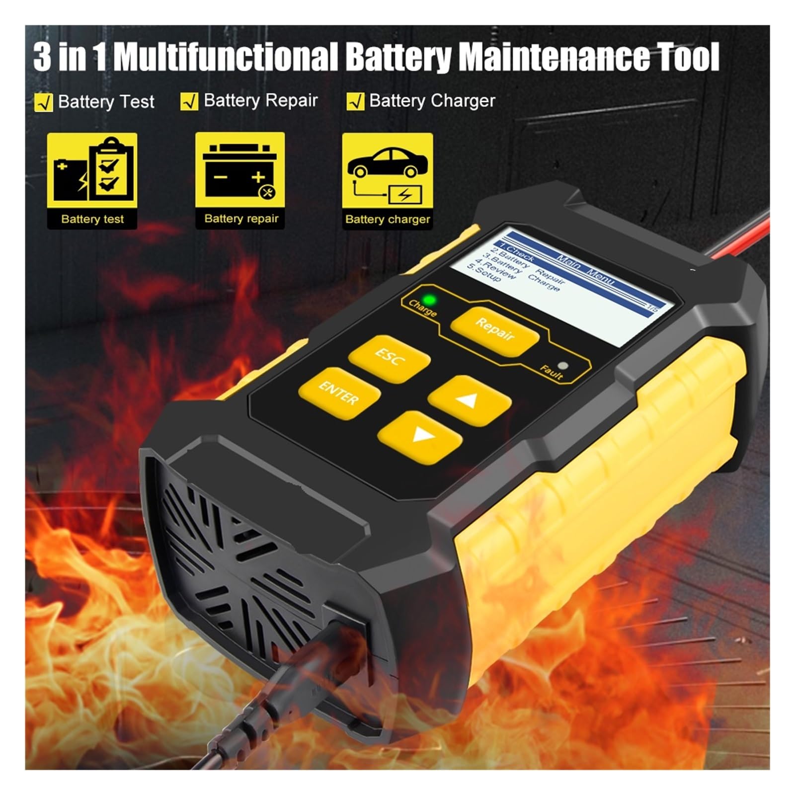 KW510 5A w pełni automatyczny Tester akumulatora samochodowego Pulse Repair Charger Wet Dry Lead Acid Narzędzie do naprawy akumulatora samochodowego