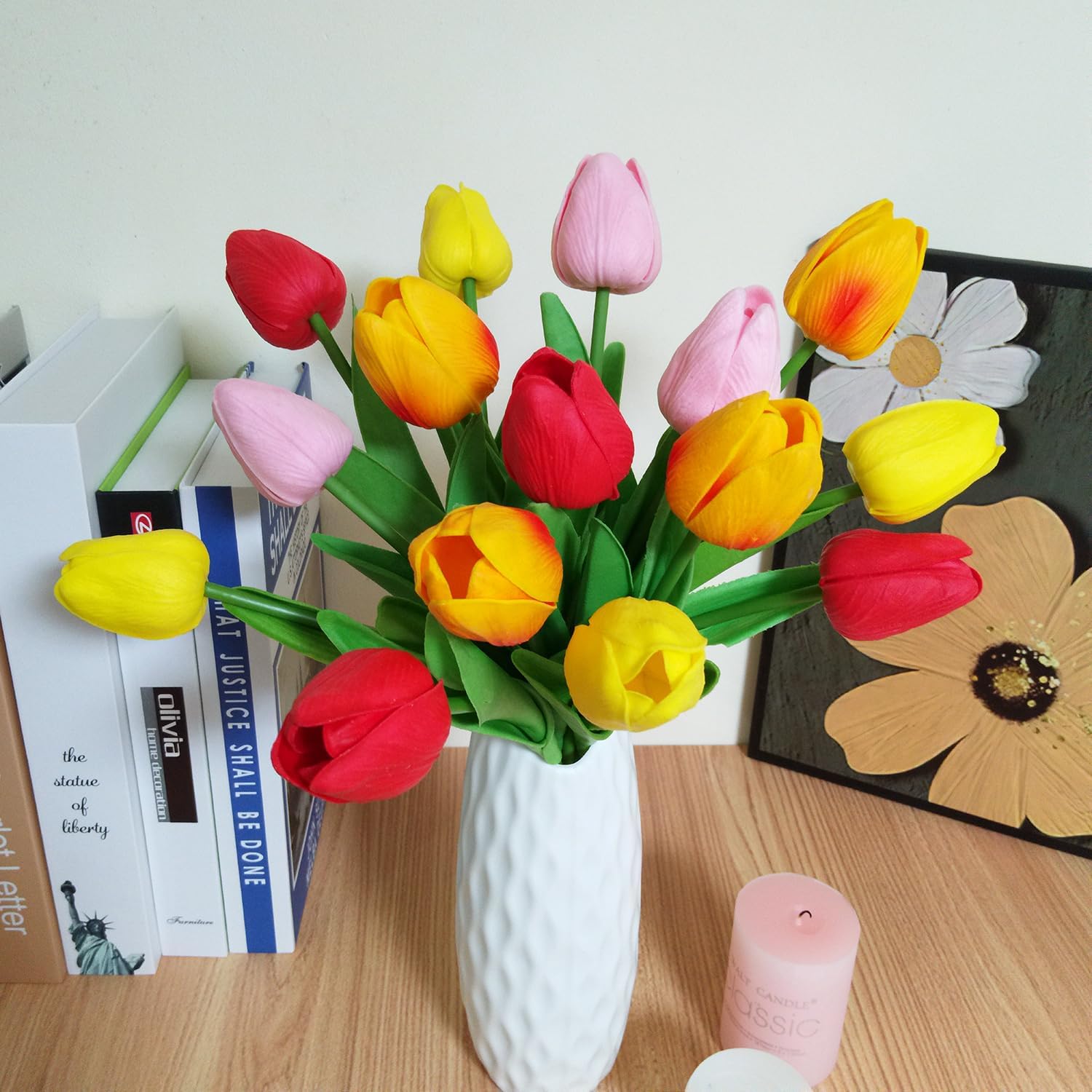 15 Stems Multicolor Flowers PU Real Touch Tulip Artificial Flowers Bouquet for Spring Wreath Wedding Bouquet Festival Party Home Office Décor DIY (Mix 4 Color) - Image 4