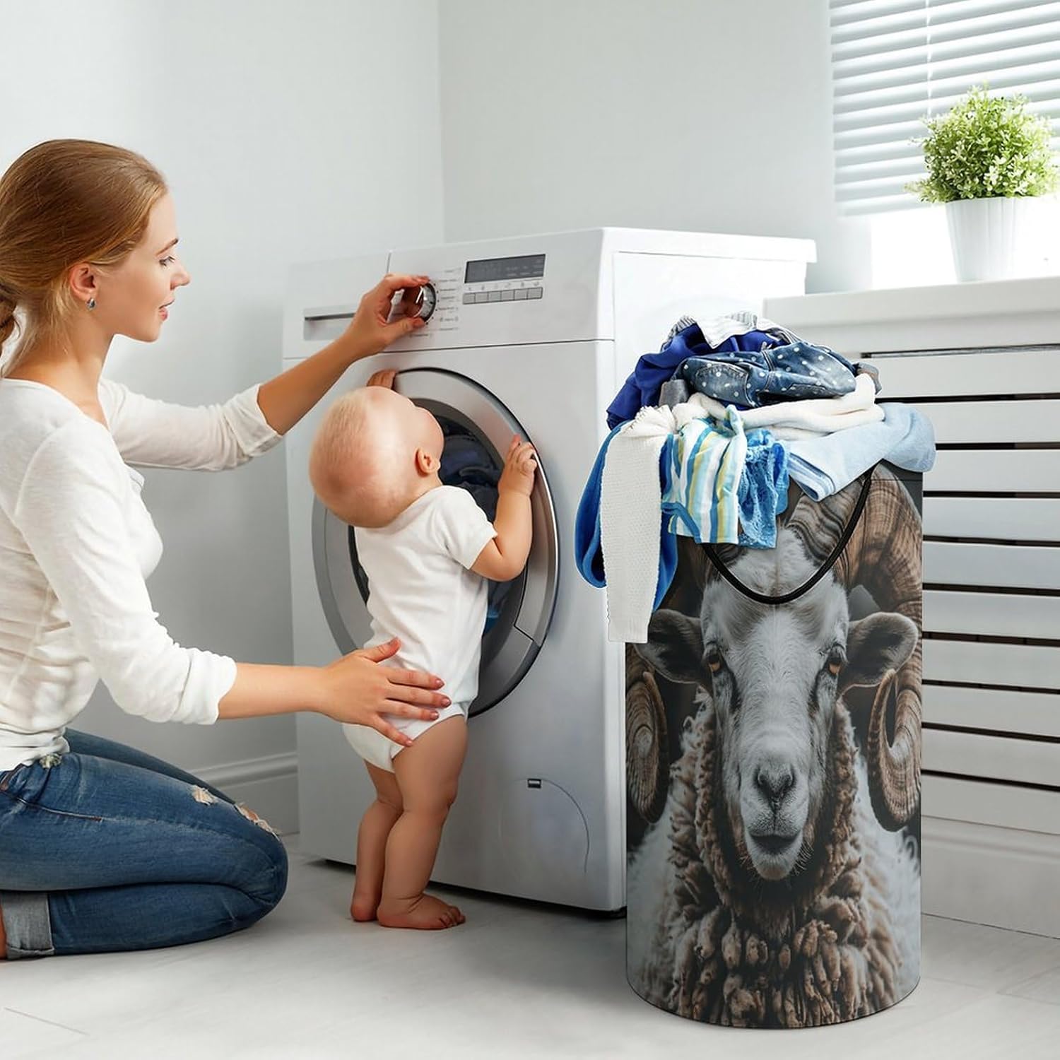 Large Laundry Basket Longhorn Ram Pictures Dirty Clothes Hamper Collapsible Waterproof Laundry Hamper with Handles Freestanding Toy Blanket Storage Basket for Bedroom Bathroom