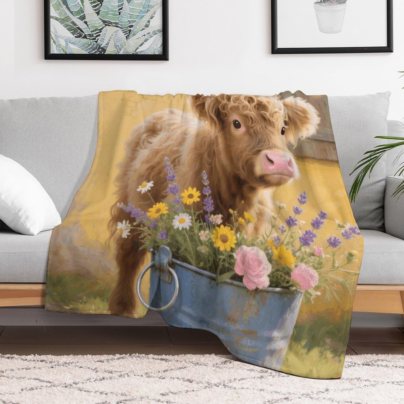 Custom Farmhouse Cow Blanket Lightweight Flannel Fleece Throw for Couch Sofa Bed Luxury Soft Cozy Plush Lap Bedtime Blanket for All Seasons Bedroom Home Decor Gifts 30x40