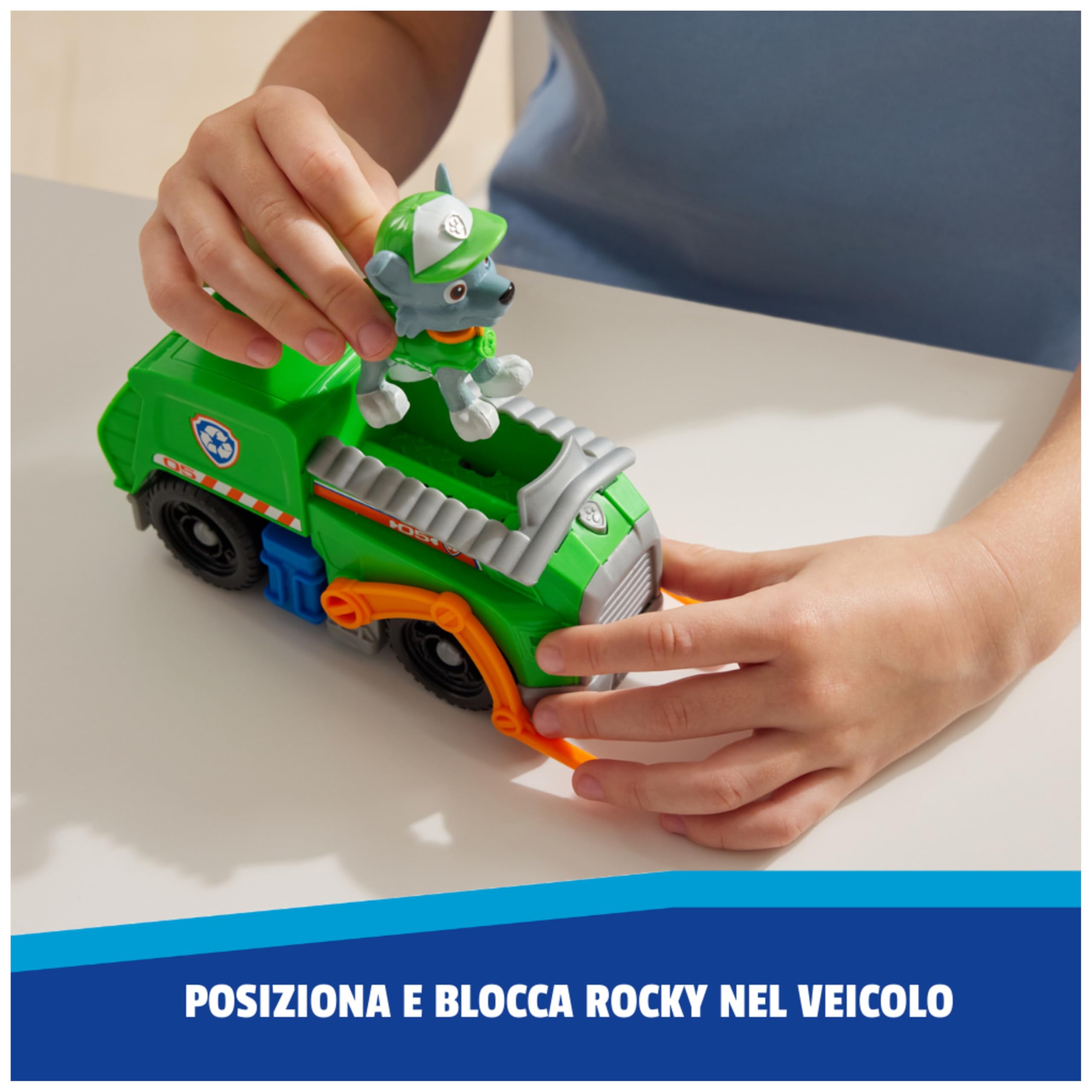 Paw Patrol, Camion per la Raccolta di Rifiuti di Rocky, Veicolo e Personaggio Rocky, Giochi Bambini, 3+ Anni