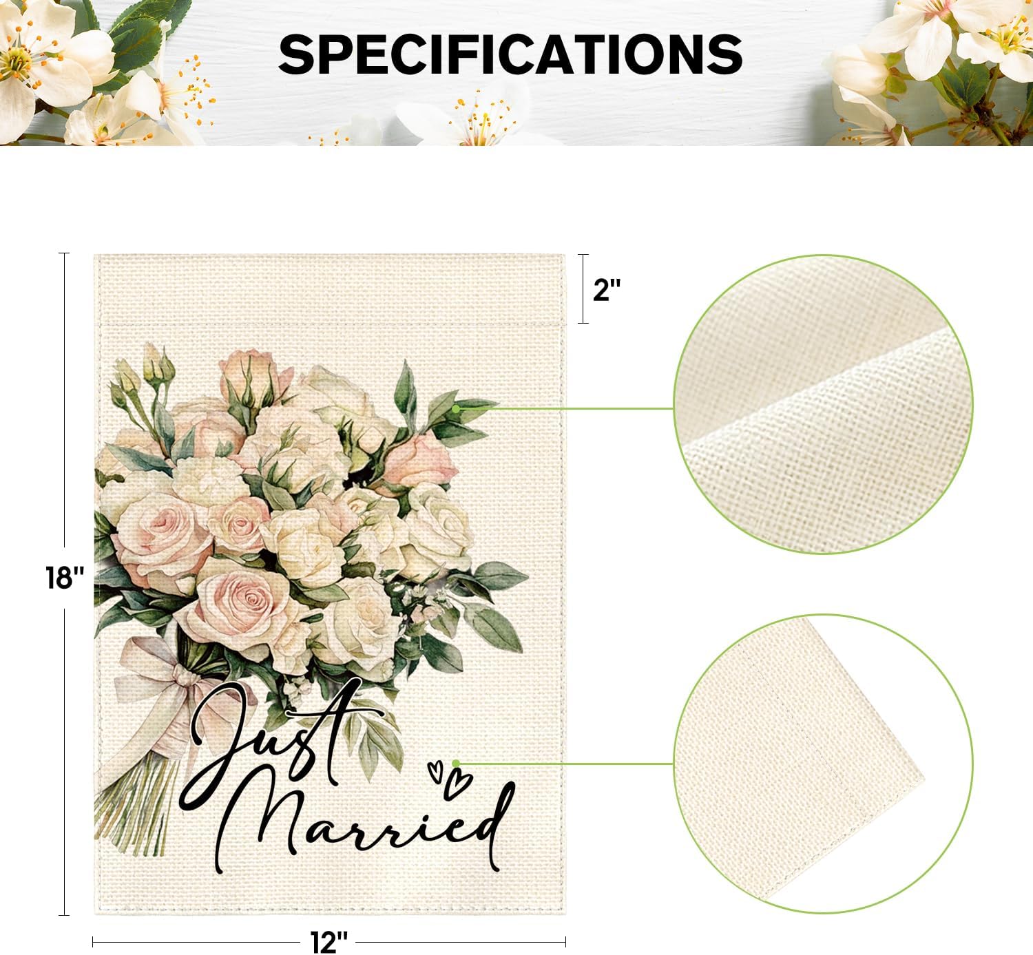 AVOIN colorlife Just Married Wedding Garden Flag 12x18 Inch Double Sided Outside, Floral Marriage Welcome Romantic Yard Outdoor Decoration - Image 5