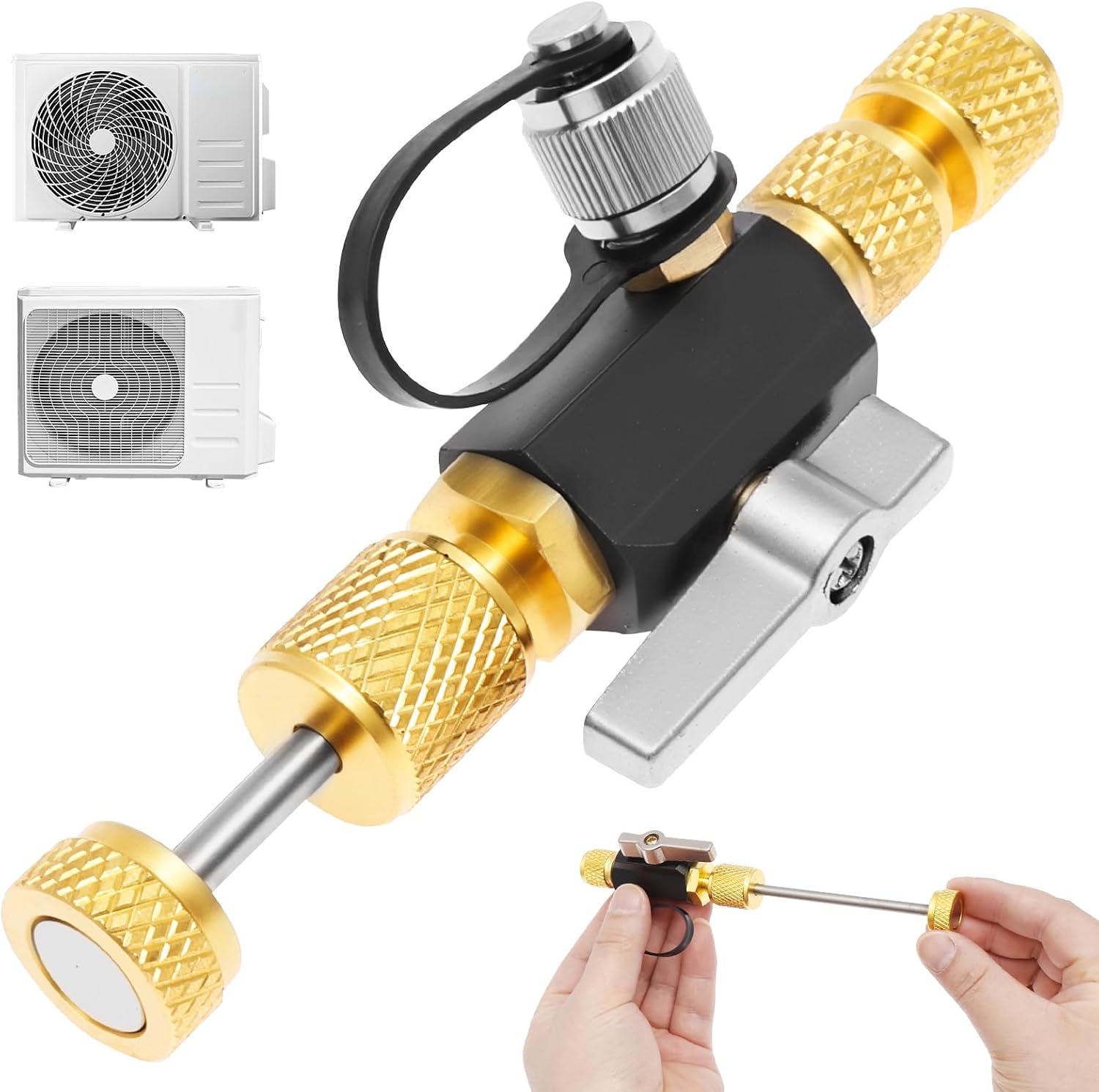 HVAC Valve Core Removal Tool, HVAC Valve Core Removal Installer Tool, 1/4" 5/16" Dual Size Mega Flow Vacuum Rated, Brass 0.787 Mil Vacuum Essential Tools for R22 R12 R407 R410 R404 R32