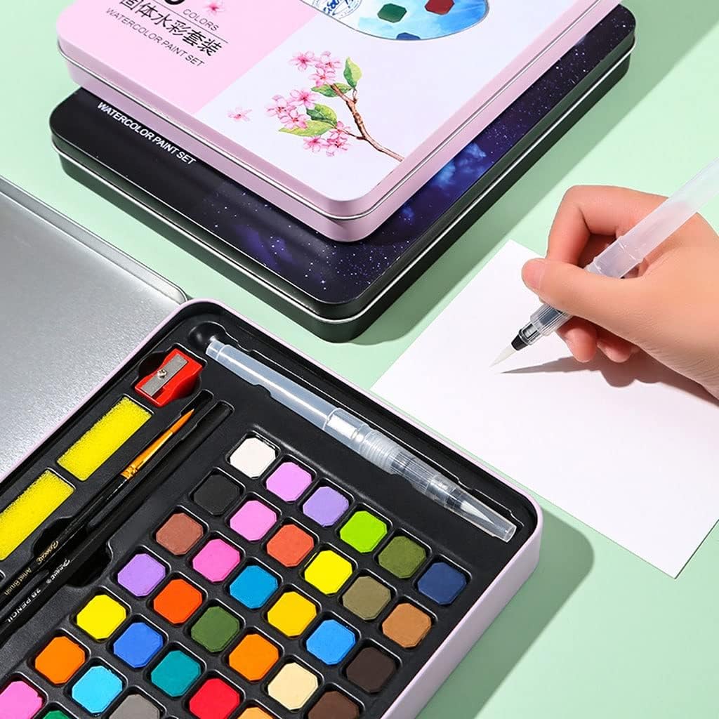 Pigment solid watercolor paint set beginner powder cake gouache painting art school supplies iron box(D) image 3