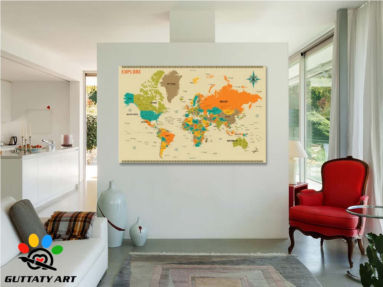 Amazon.co.jp: 世界地図キャンバスウォールアート 世界地図壁アート