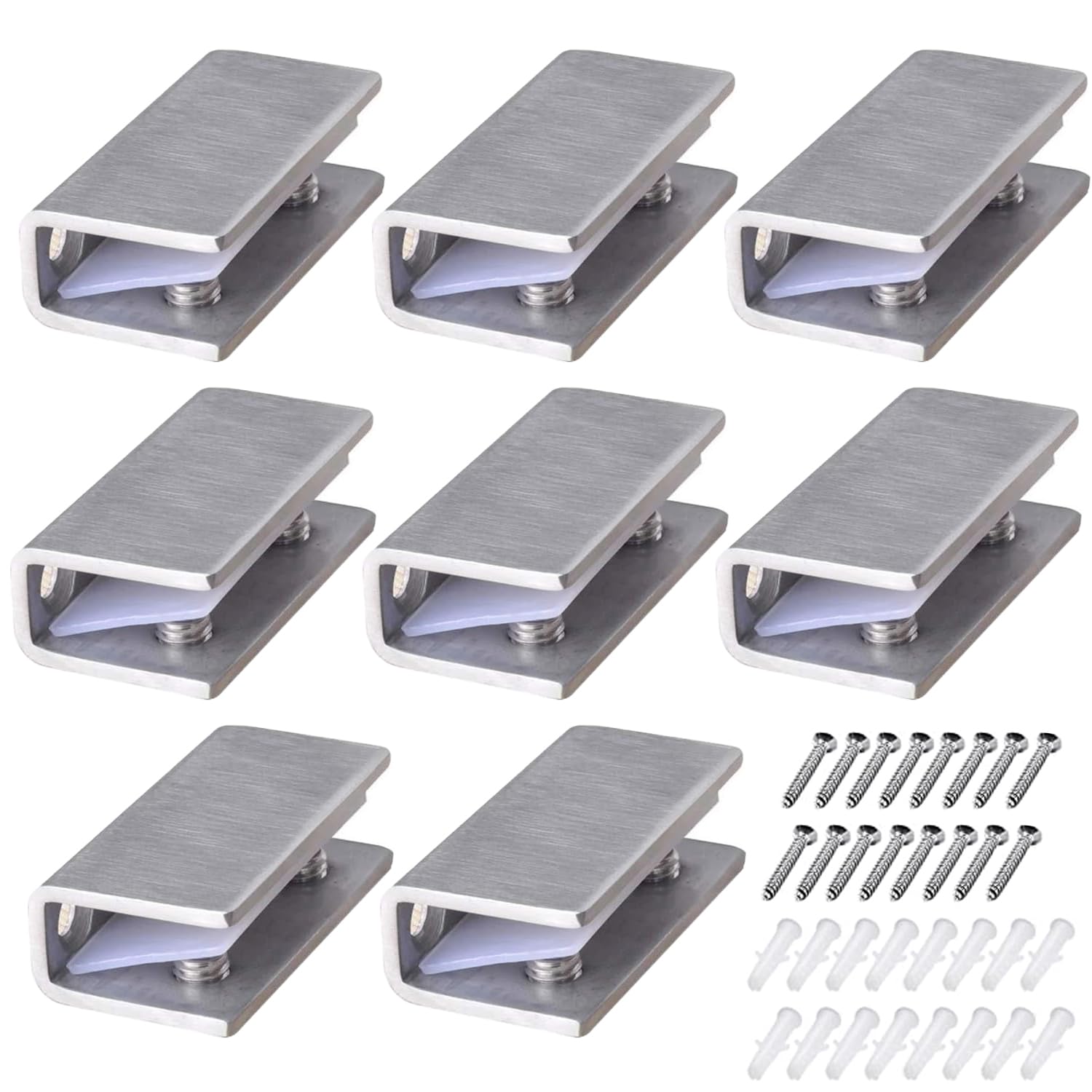 Abrazaderas de Cristal 8 Piezas Abrazaderas de Vidrio de Acero Inoxidable Abrazaderas de Vidrio Ajustables para 8-12 mm Vidrio, Soporte de Estante de Vidrio para Barandilla Escalera Baño