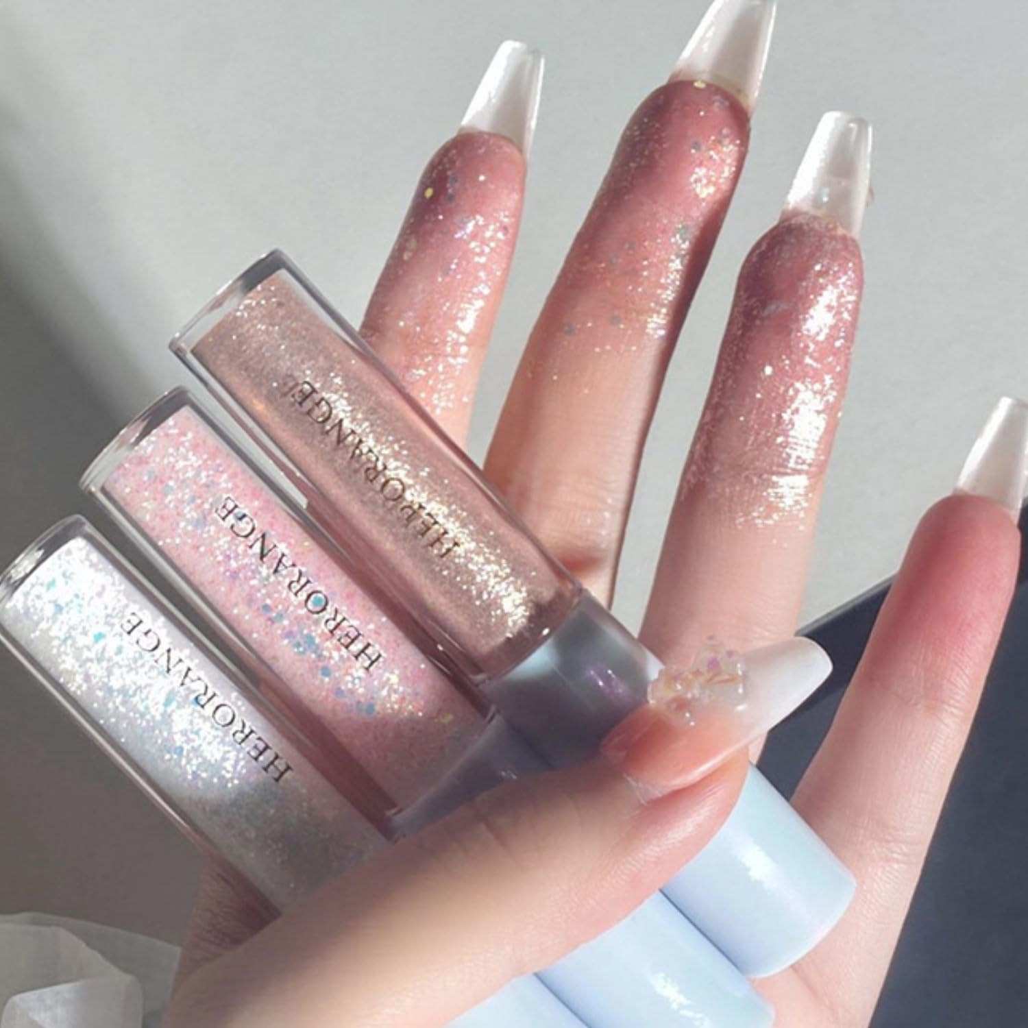 KARLOR Sombra de ojos líquida con purpurina, 3 unidades, sombra de ojos líquida, brillante, brillante, brillante, líquida, champán, plata, rosa, brillante, perlado, líquido, maquillaje para ojos