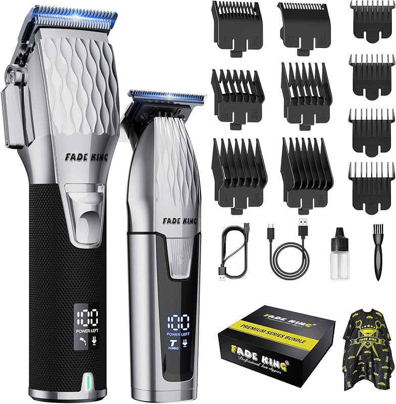 Professional Hair Clipper and Beard Trimmer Kit for Men, Cordless Hair Cutting & Grooming Set with Zero Gap T-Blade Trimmer, Barber Hair Trimmer for Home Use, Mens Grooming Gift for Men